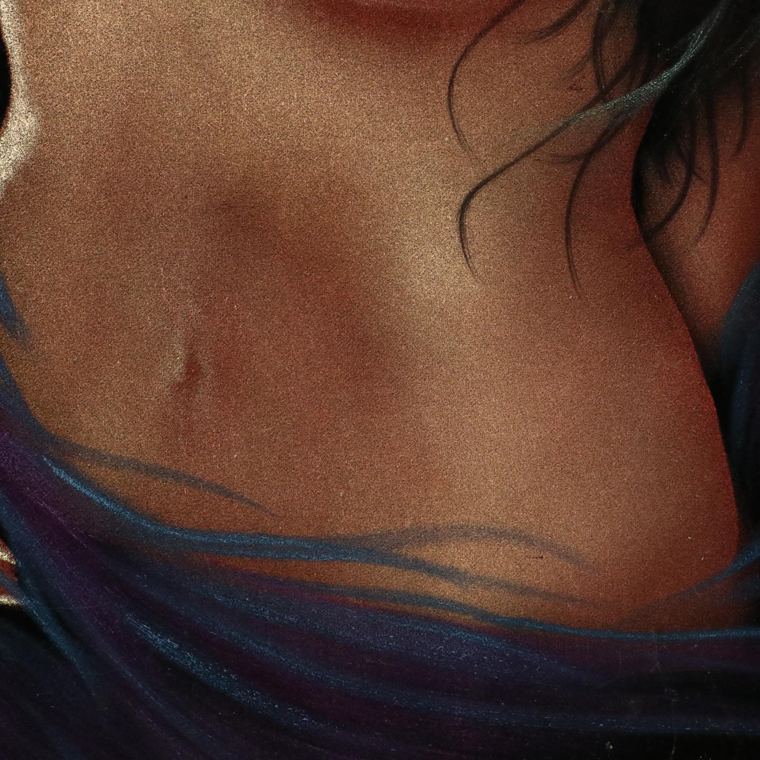 Female Nude Acrylic Painting on Velvet, Late 20th Century