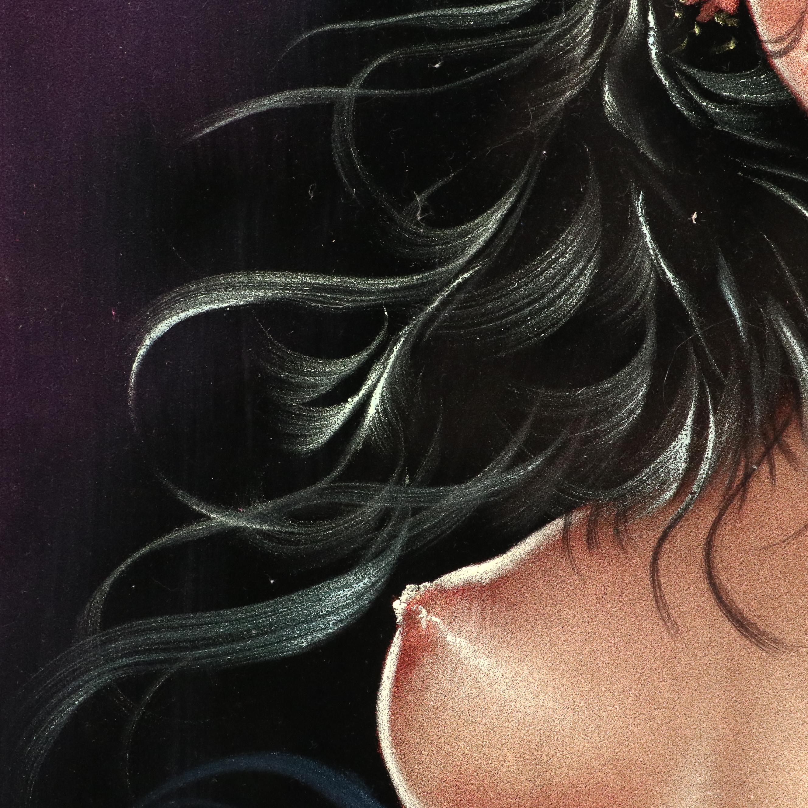 Female Nude Acrylic Painting on Velvet, Late 20th Century