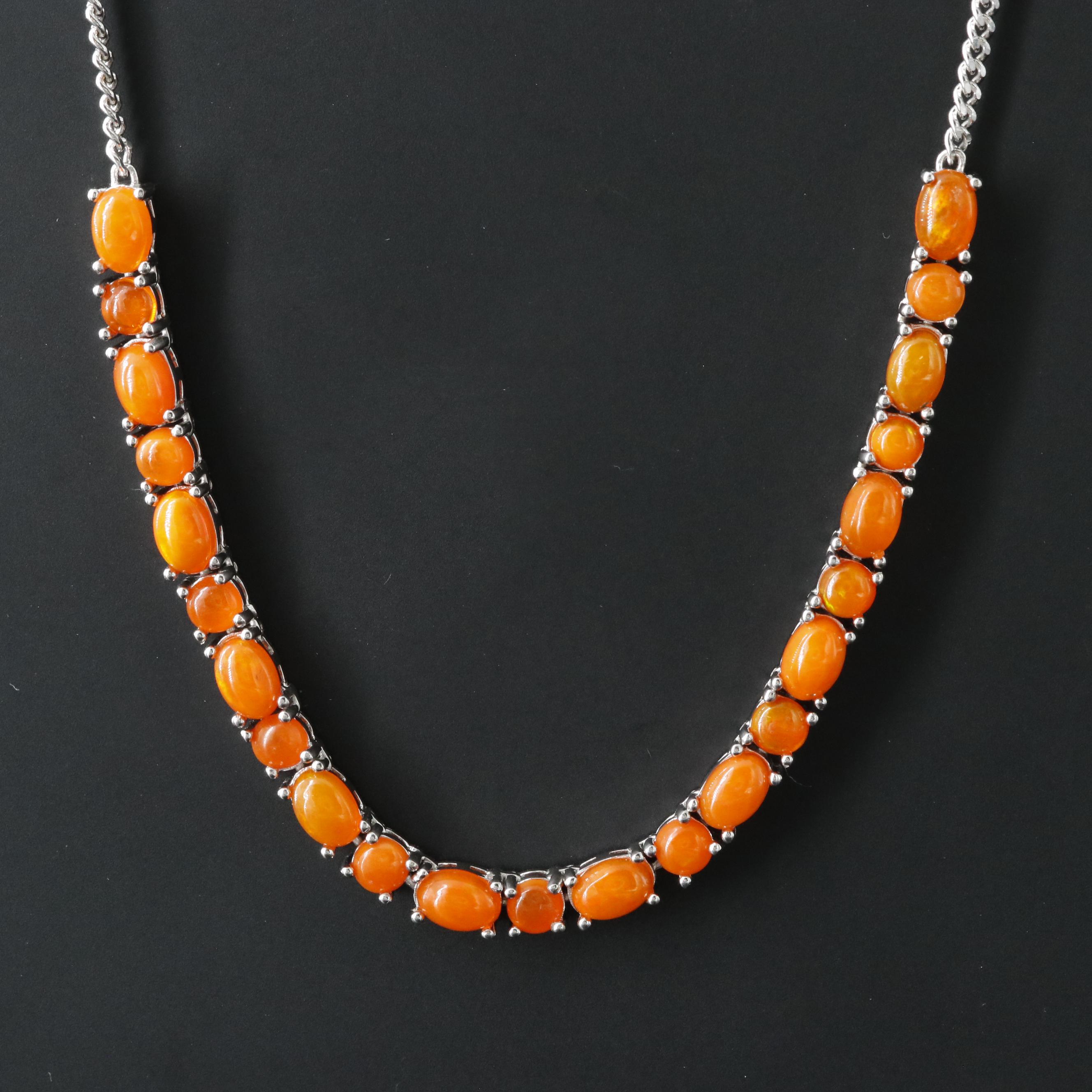 Sterling Fire Opal Necklace