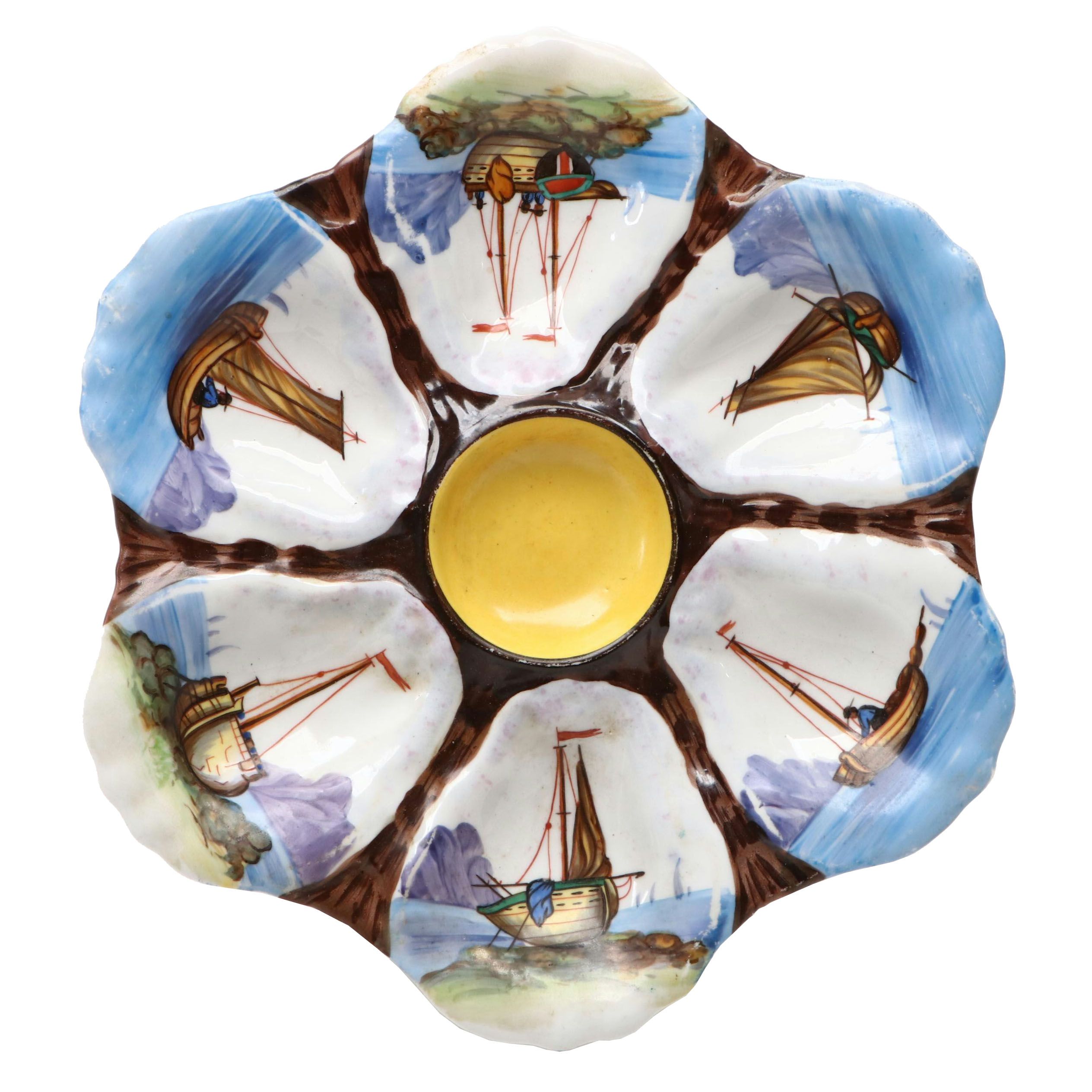 Continental European Hand-Painted Porcelain Oyster Plate