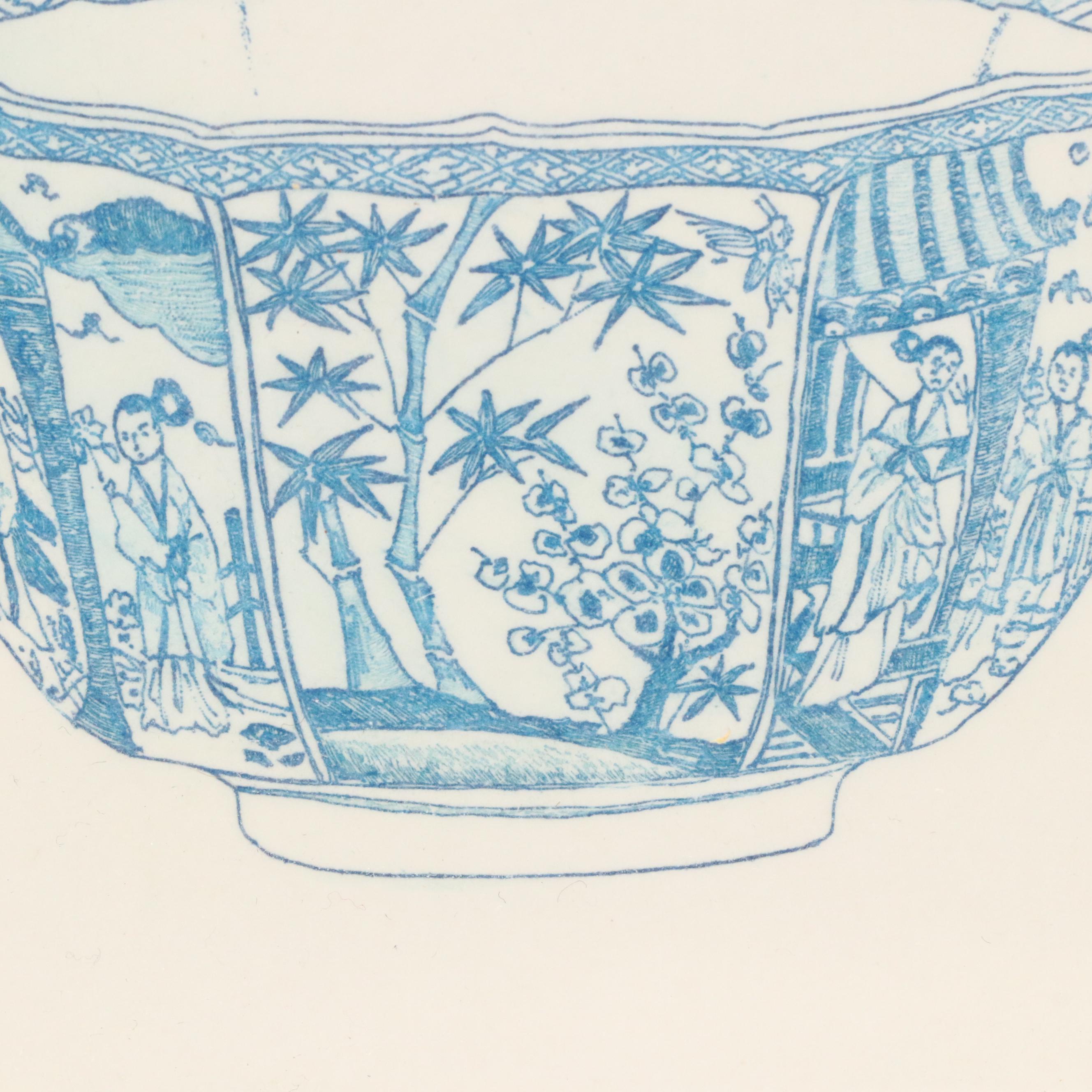 Two Blue Etchings of East Asian Bowls