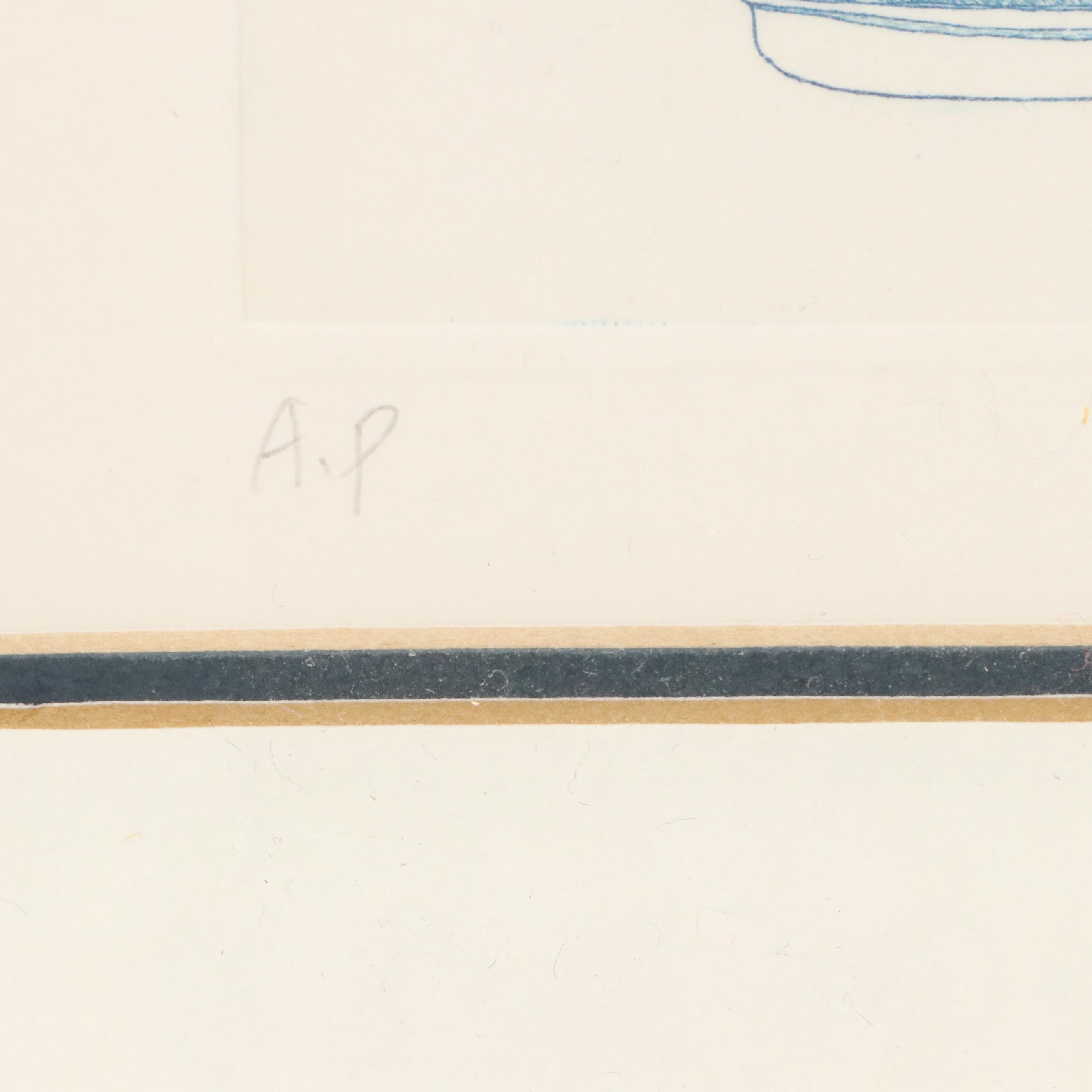 Two Blue Etchings of East Asian Bowls