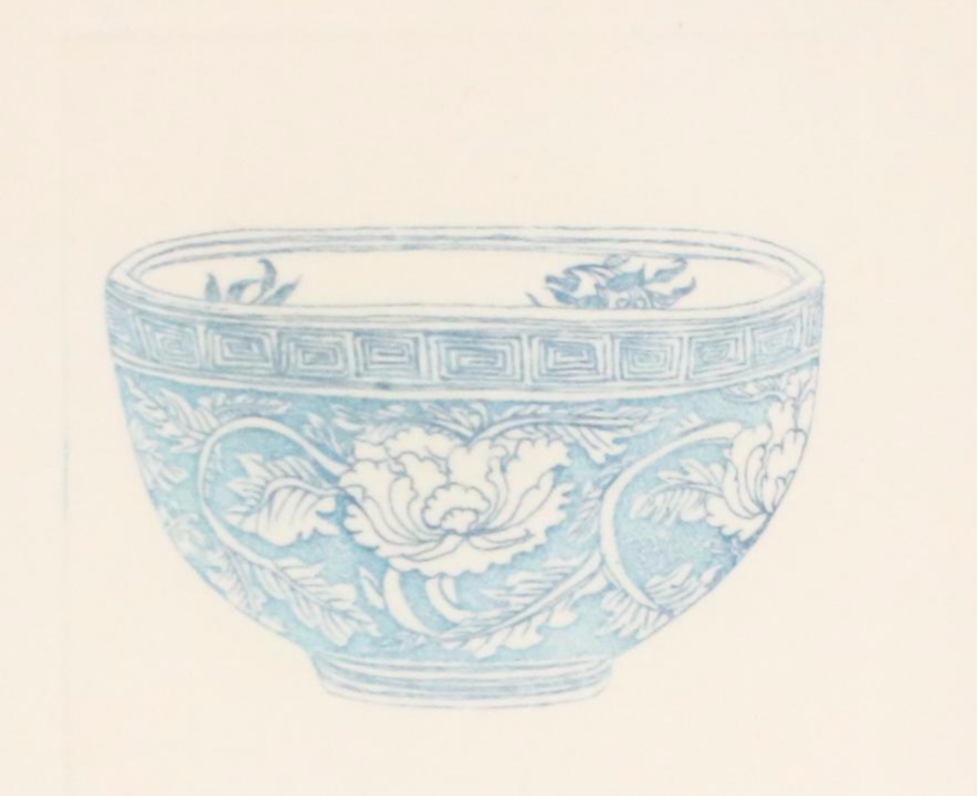 Two Blue Etchings of East Asian Bowls