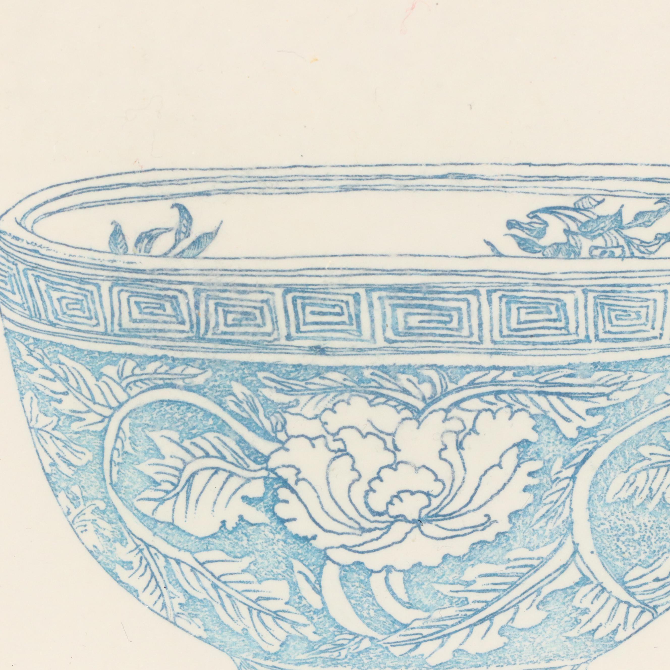Two Blue Etchings of East Asian Bowls