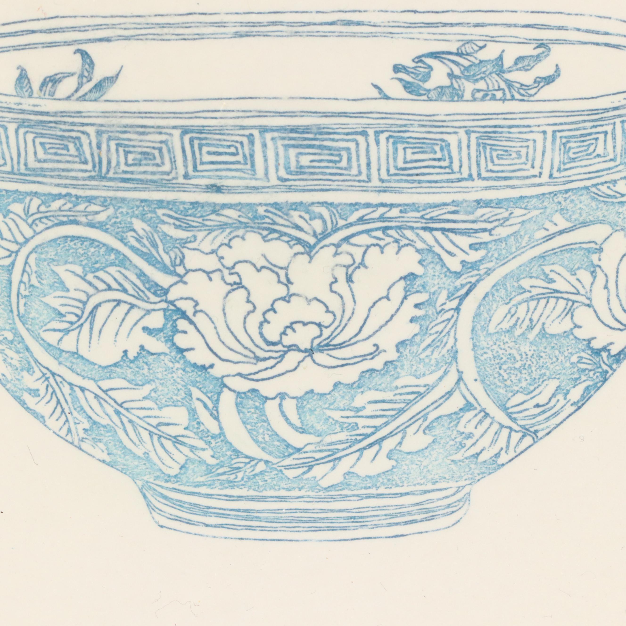 Two Blue Etchings of East Asian Bowls