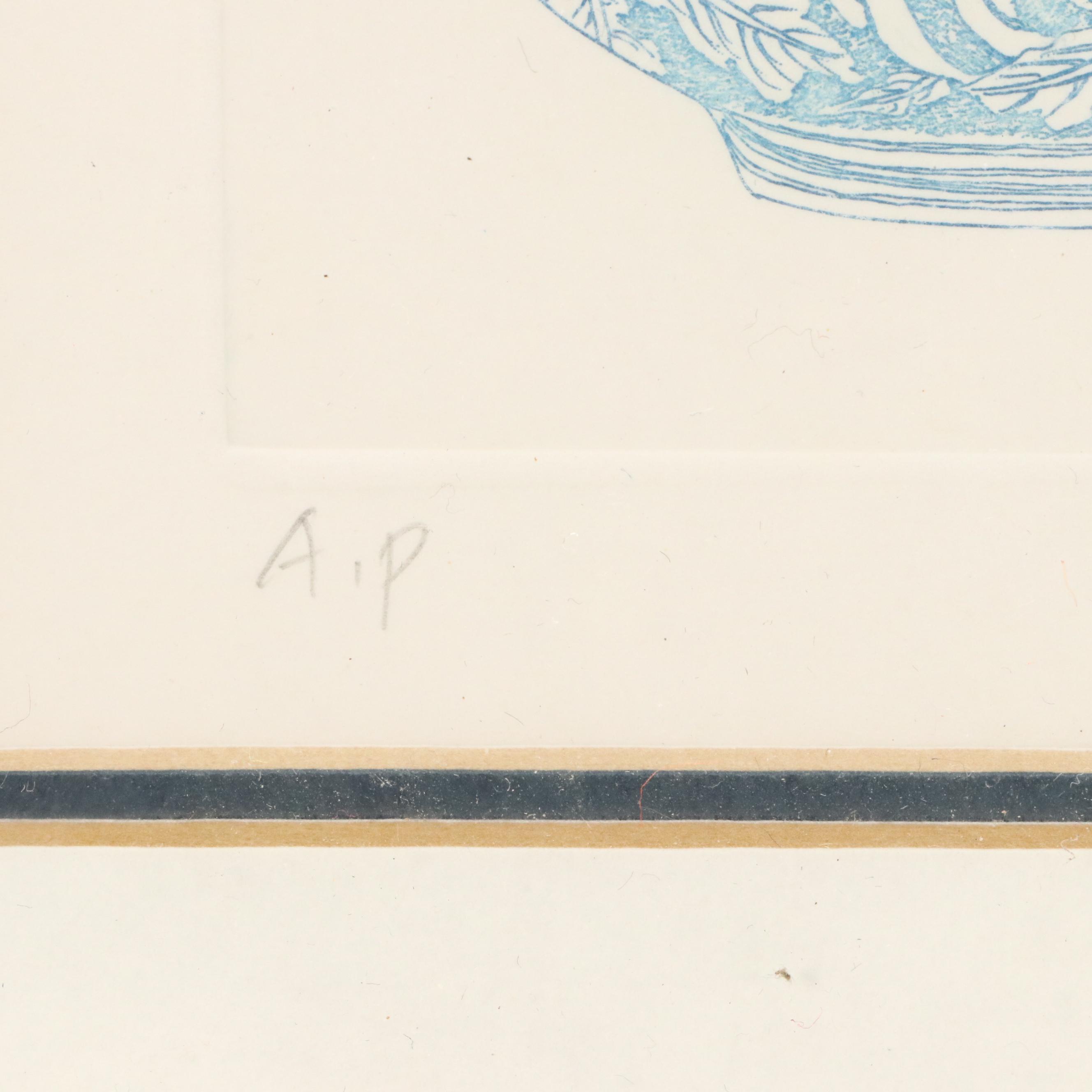 Two Blue Etchings of East Asian Bowls