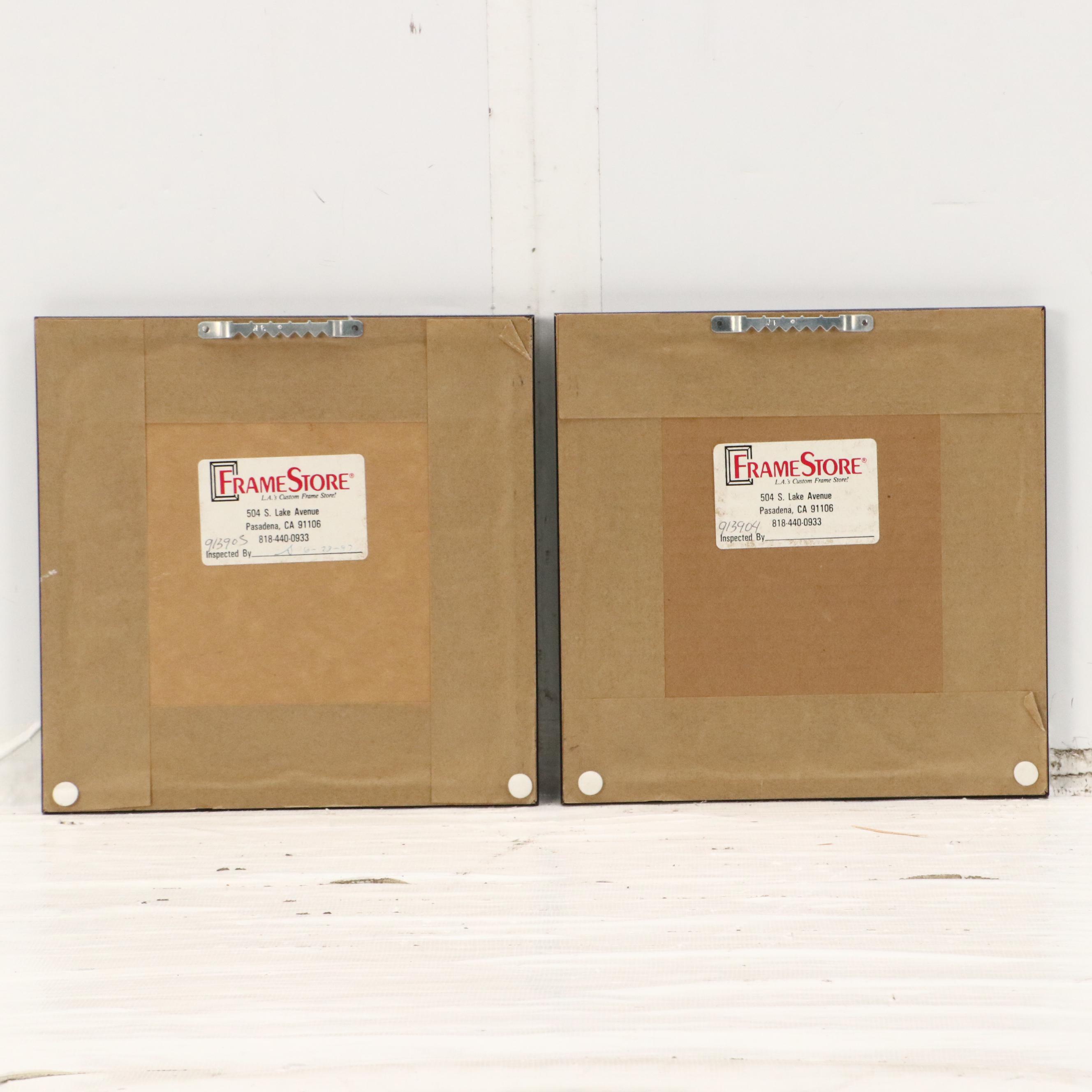 Two Blue Etchings of East Asian Bowls