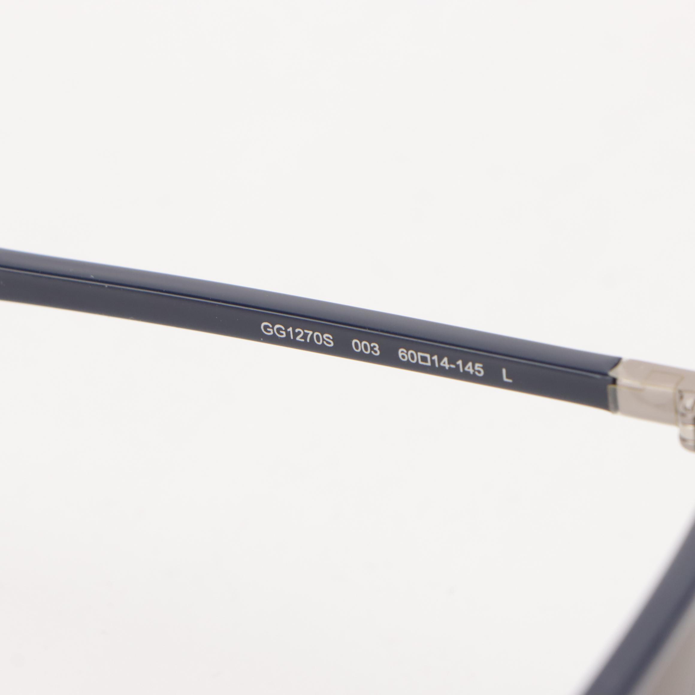 Gucci GG1270S Blue Square Ruthenium Framed Pilot Sunglasses with Case