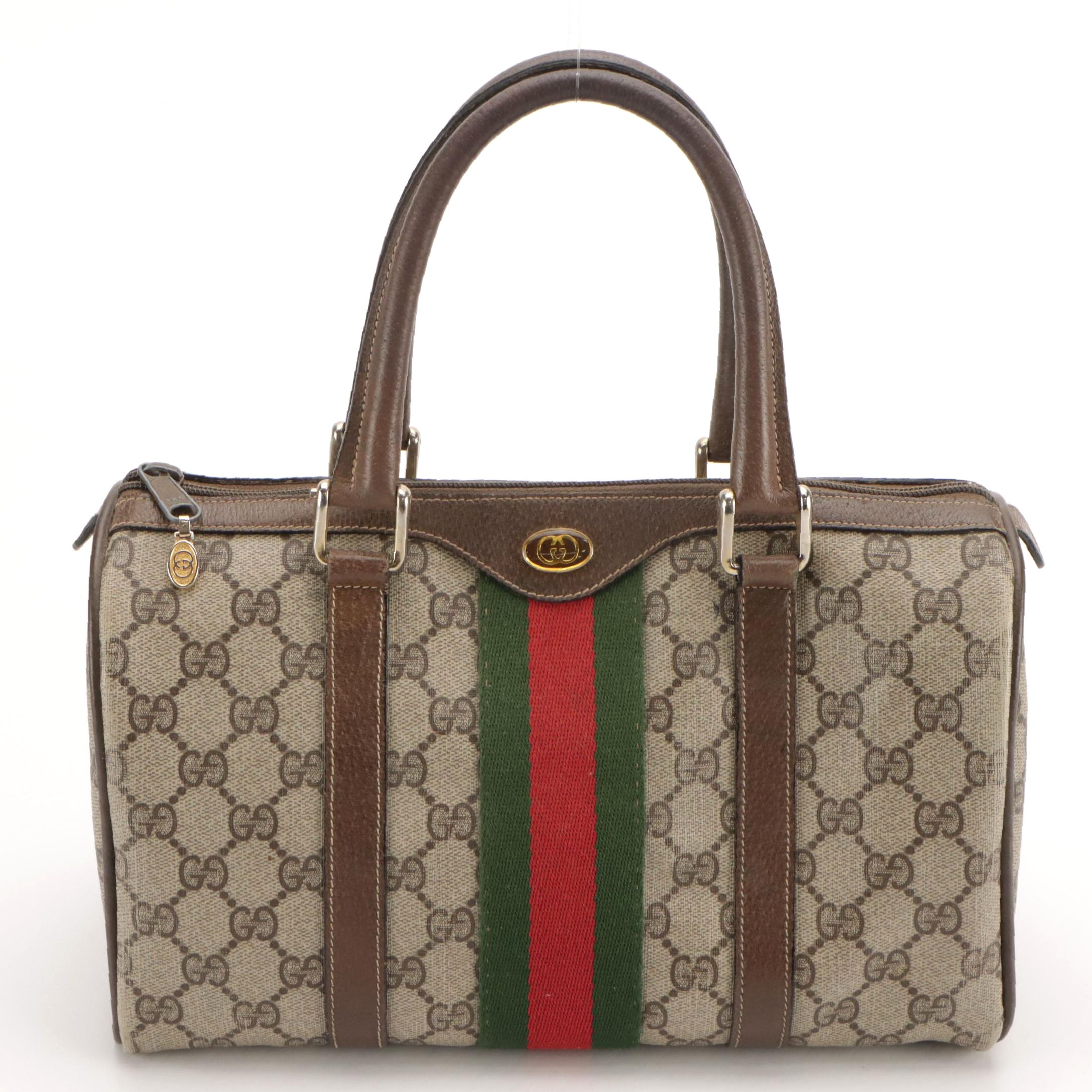 Gucci Accessory Collection Vintage Boston Bag in Web Striped GG Supreme Canvas