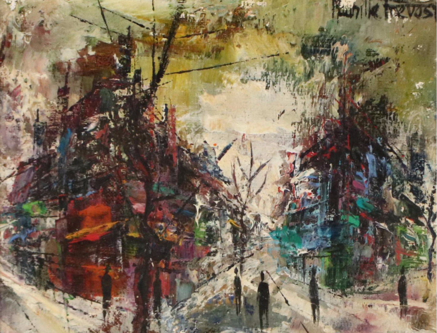 Maurille Prevost Modernist Parisian Street Scene Oil Painting, Mid-20th Century