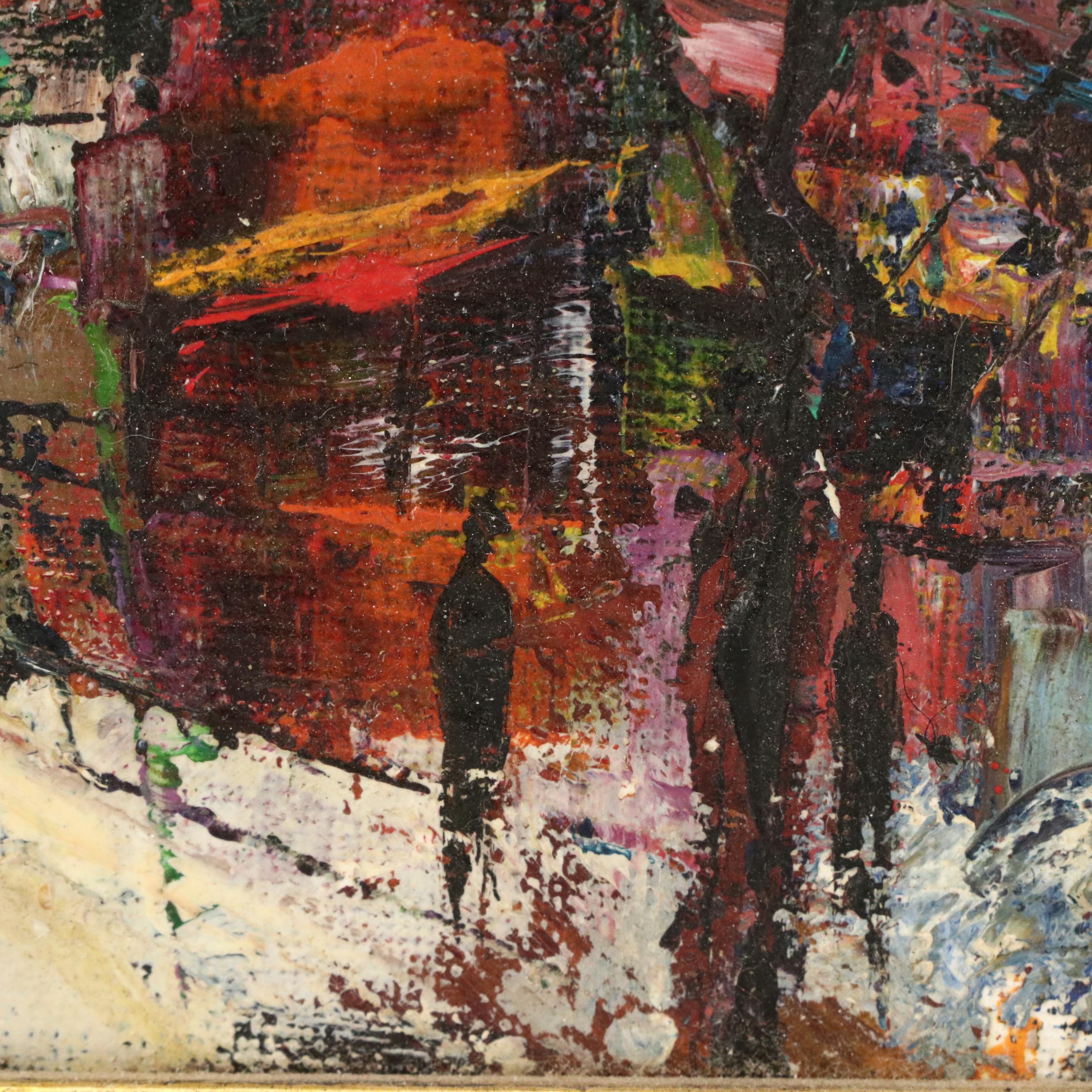 Maurille Prevost Modernist Parisian Street Scene Oil Painting, Mid-20th Century