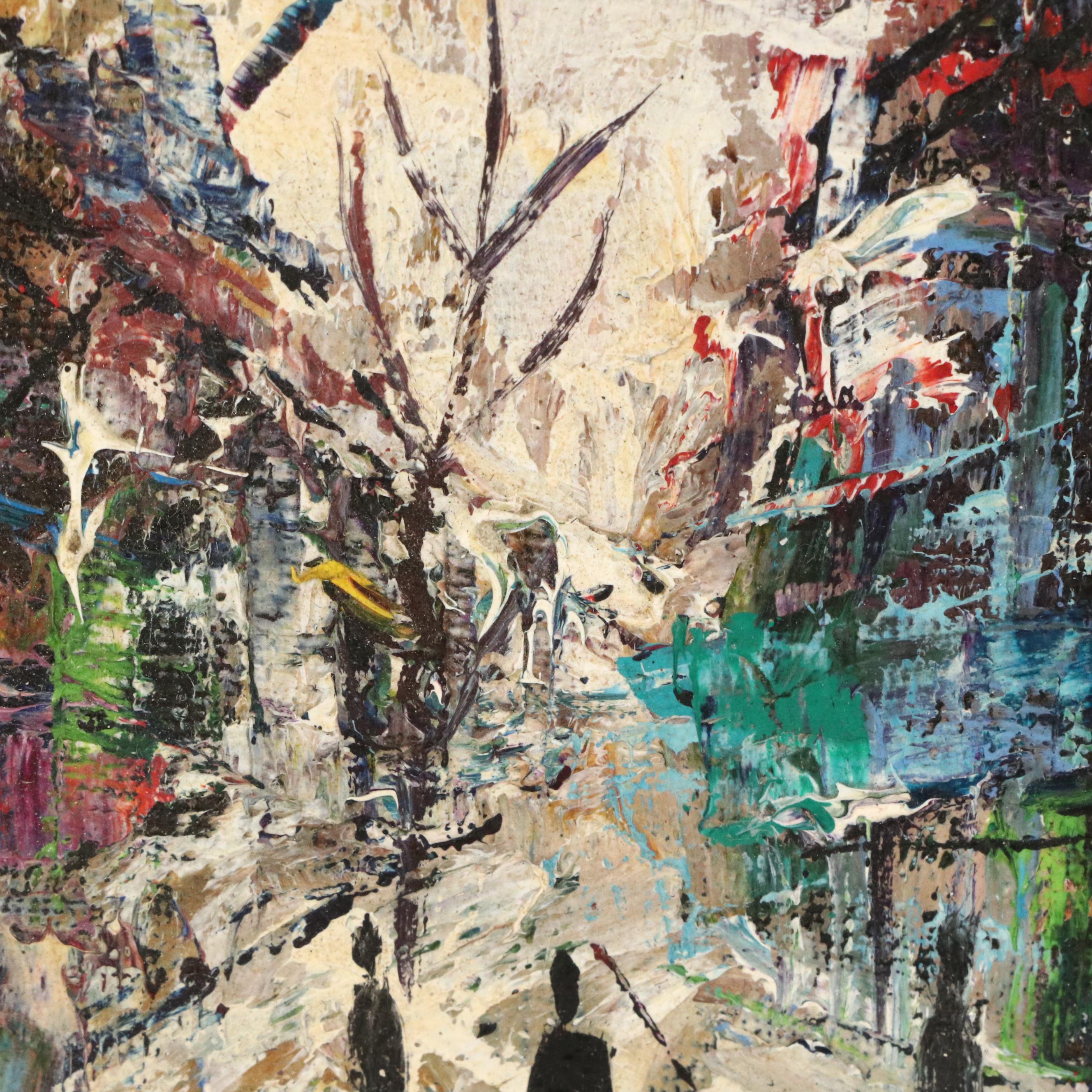 Maurille Prevost Modernist Parisian Street Scene Oil Painting, Mid-20th Century