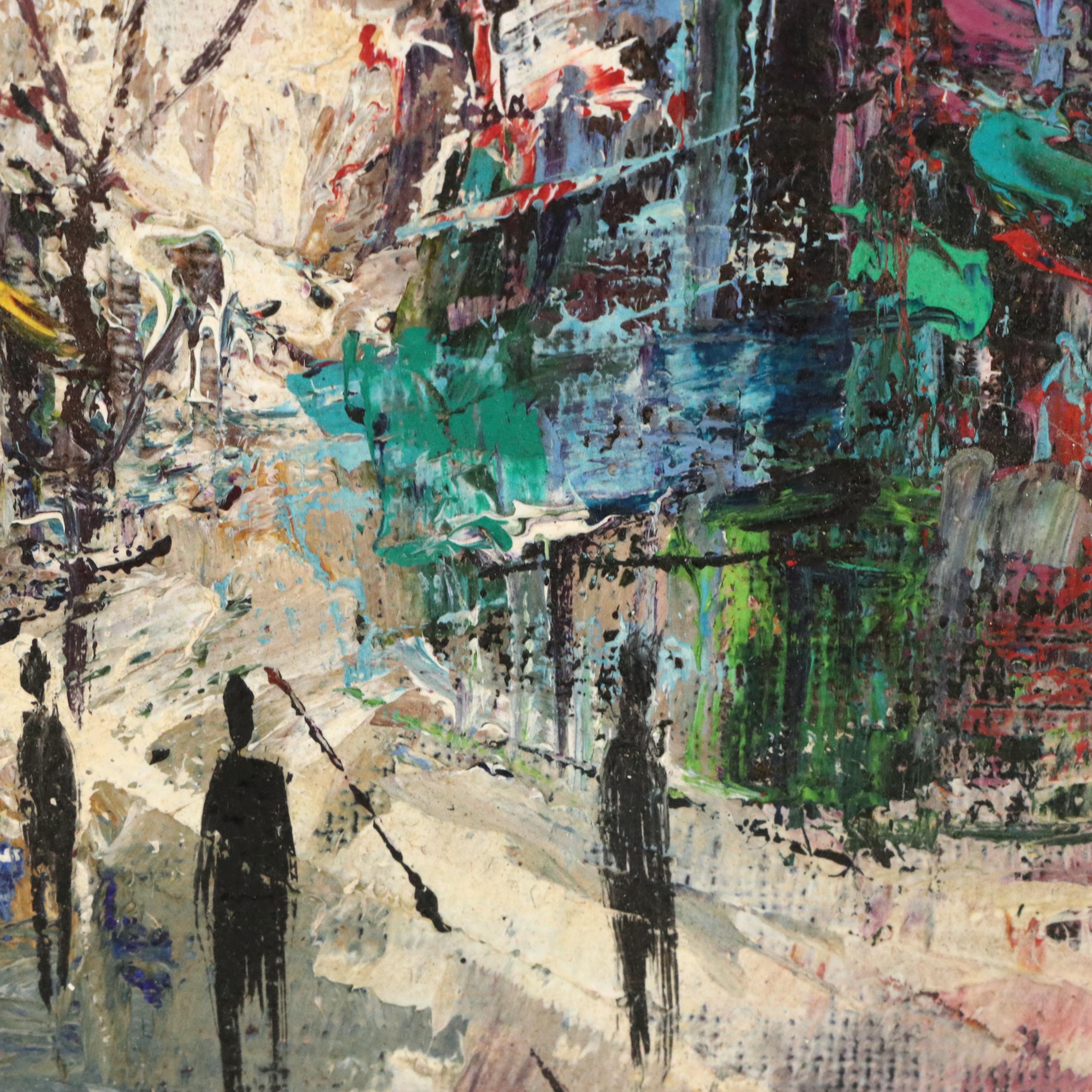 Maurille Prevost Modernist Parisian Street Scene Oil Painting, Mid-20th Century