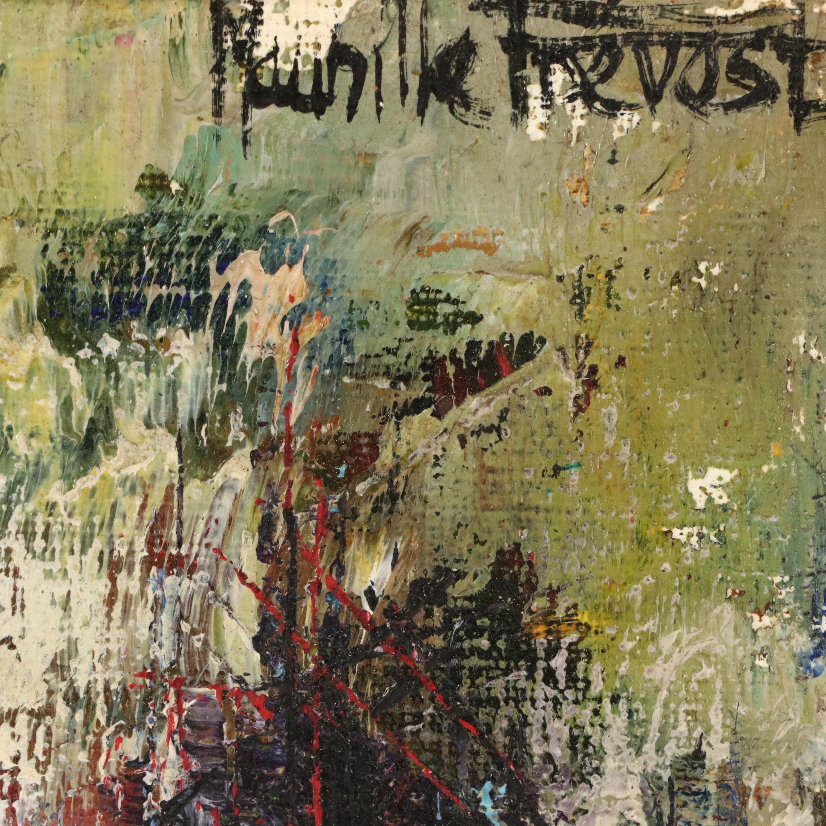 Maurille Prevost Modernist Parisian Street Scene Oil Painting, Mid-20th Century