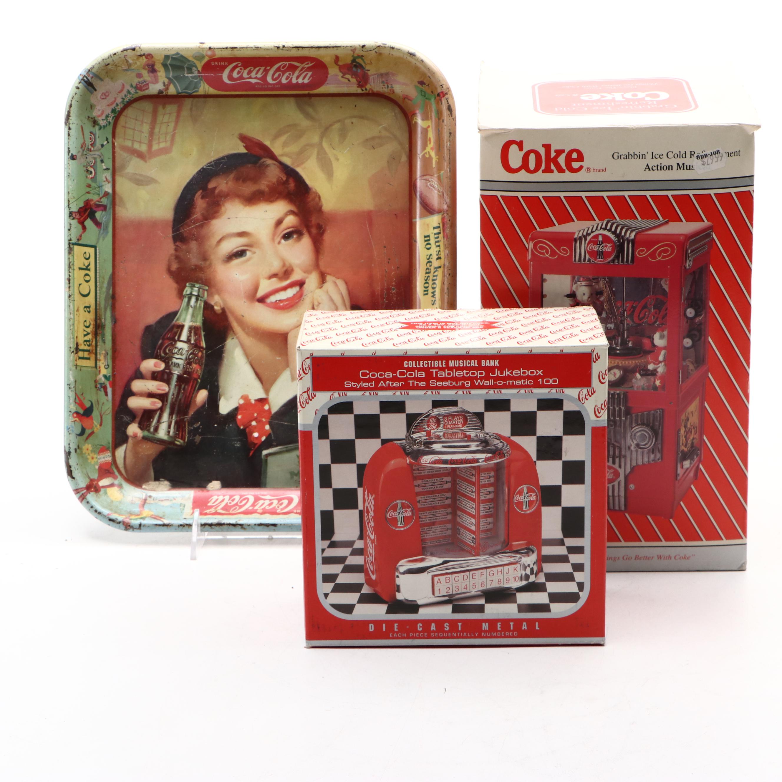 Coca-Cola Lithograph Advertising Tray with Coin Bank and More Memorabilia