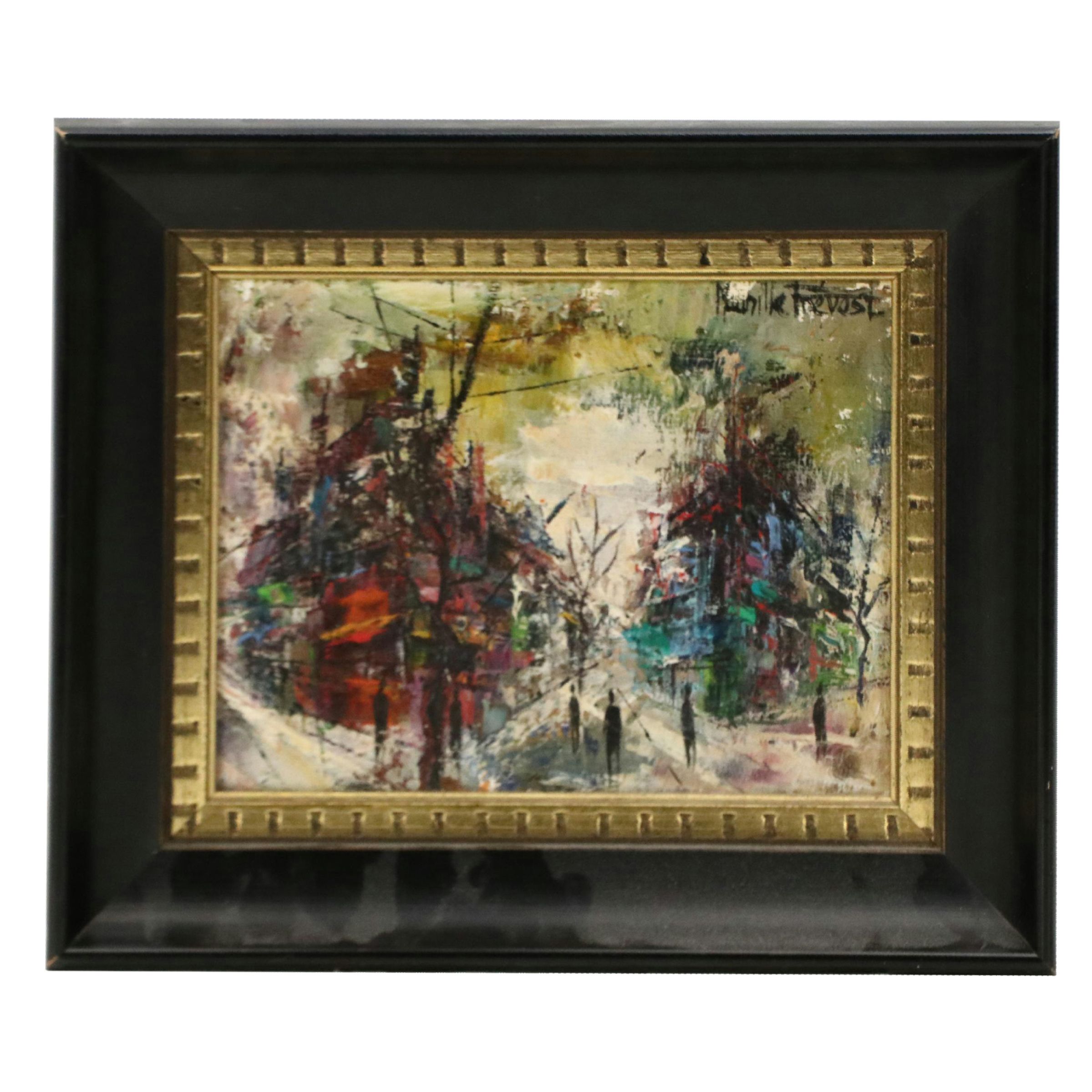 Maurille Prevost Modernist Parisian Street Scene Oil Painting, Mid-20th Century