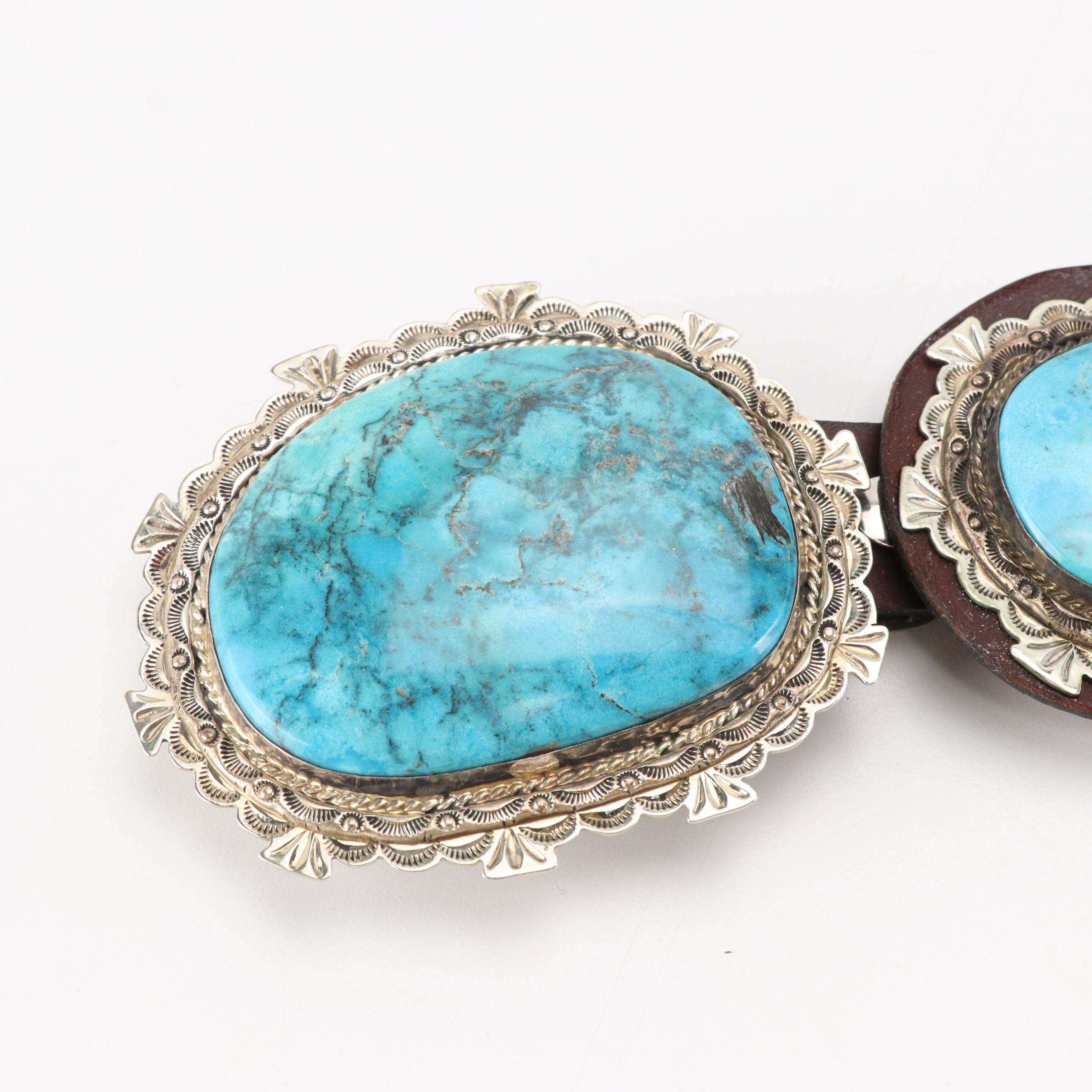 Southwestern Style Turquoise and Leather Concho Belt