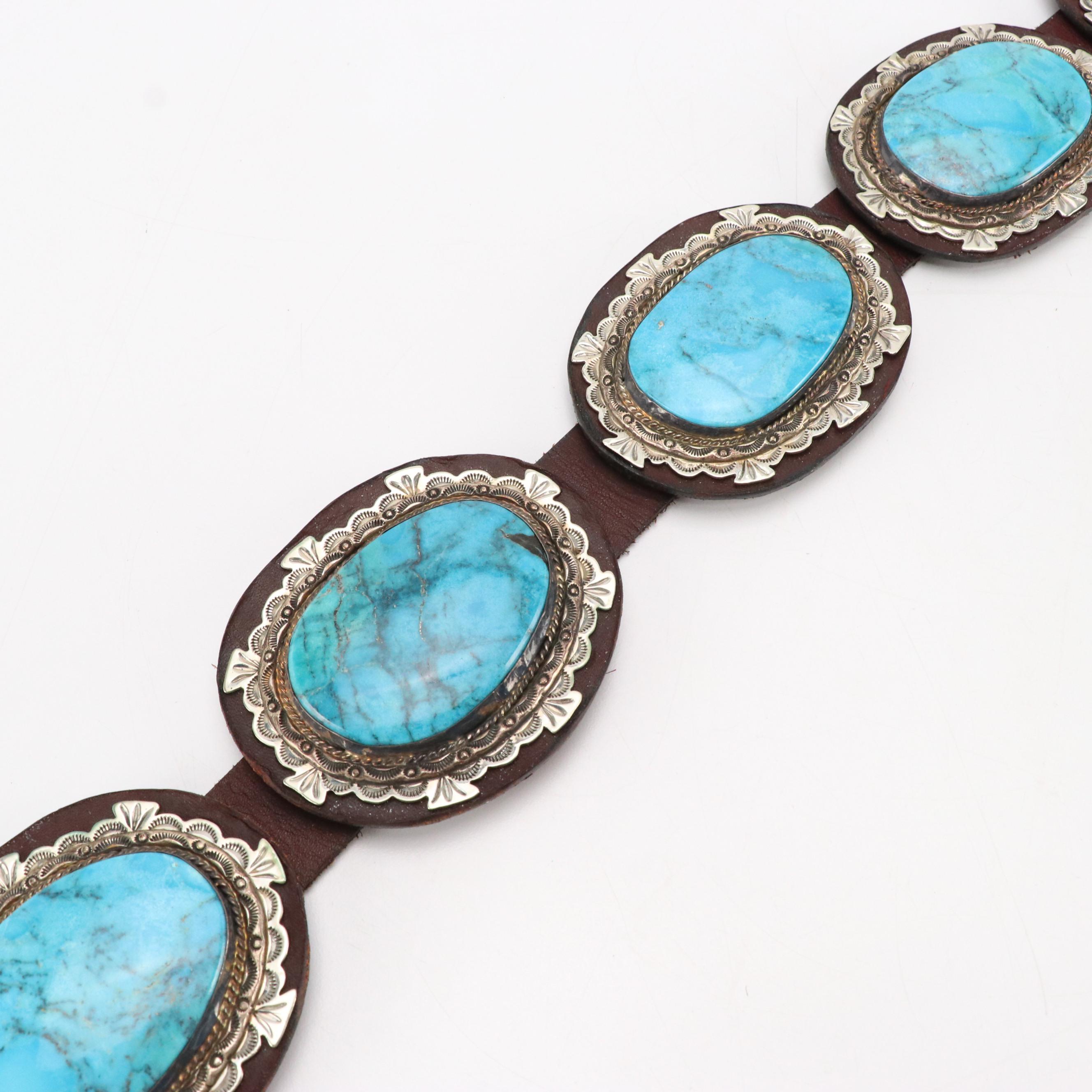 Southwestern Style Turquoise and Leather Concho Belt