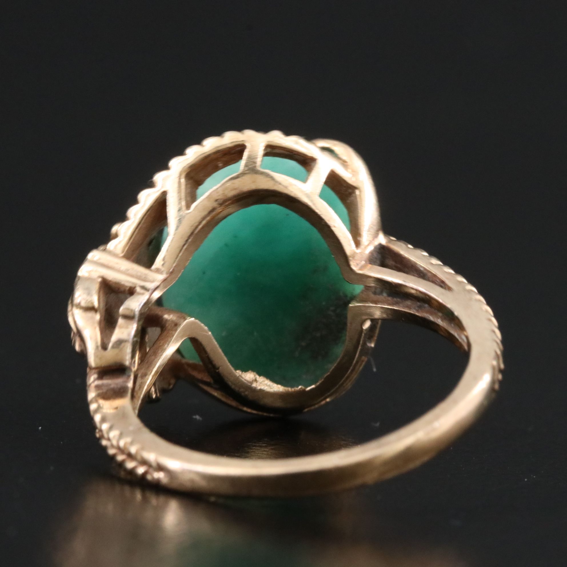 Vintage 10K Jadeite Floral Ring
