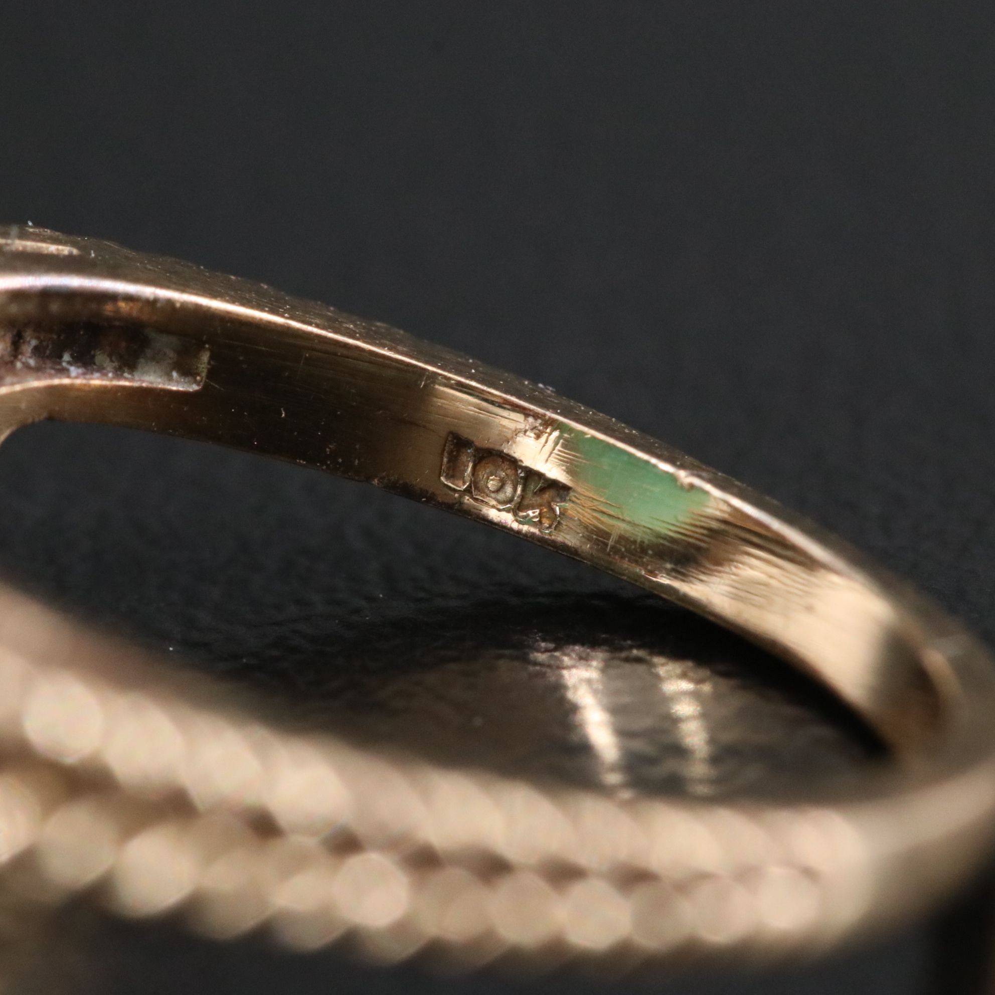 Vintage 10K Jadeite Floral Ring