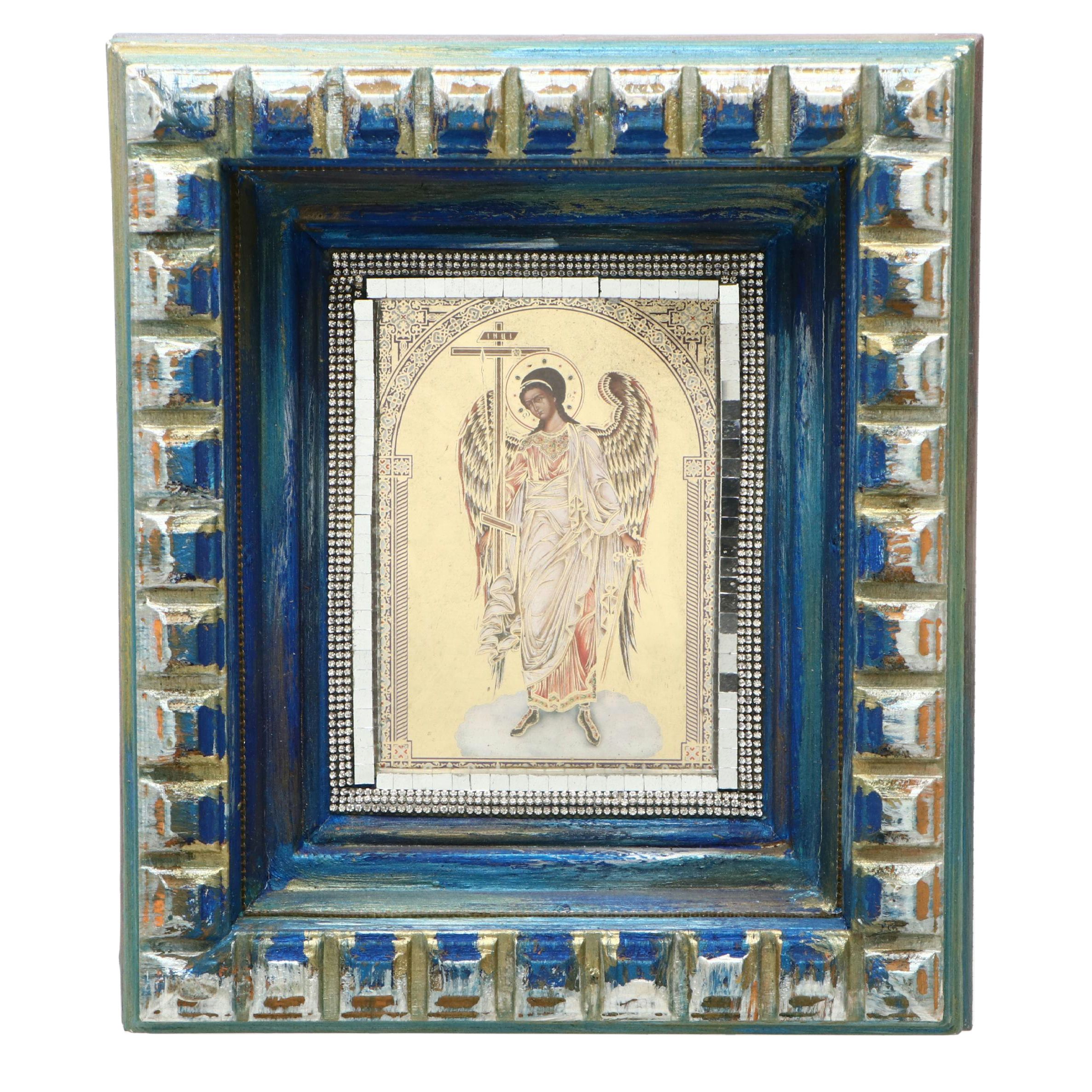 Eastern Orthodox Archangel Michael Icon in Painted Wood Frame