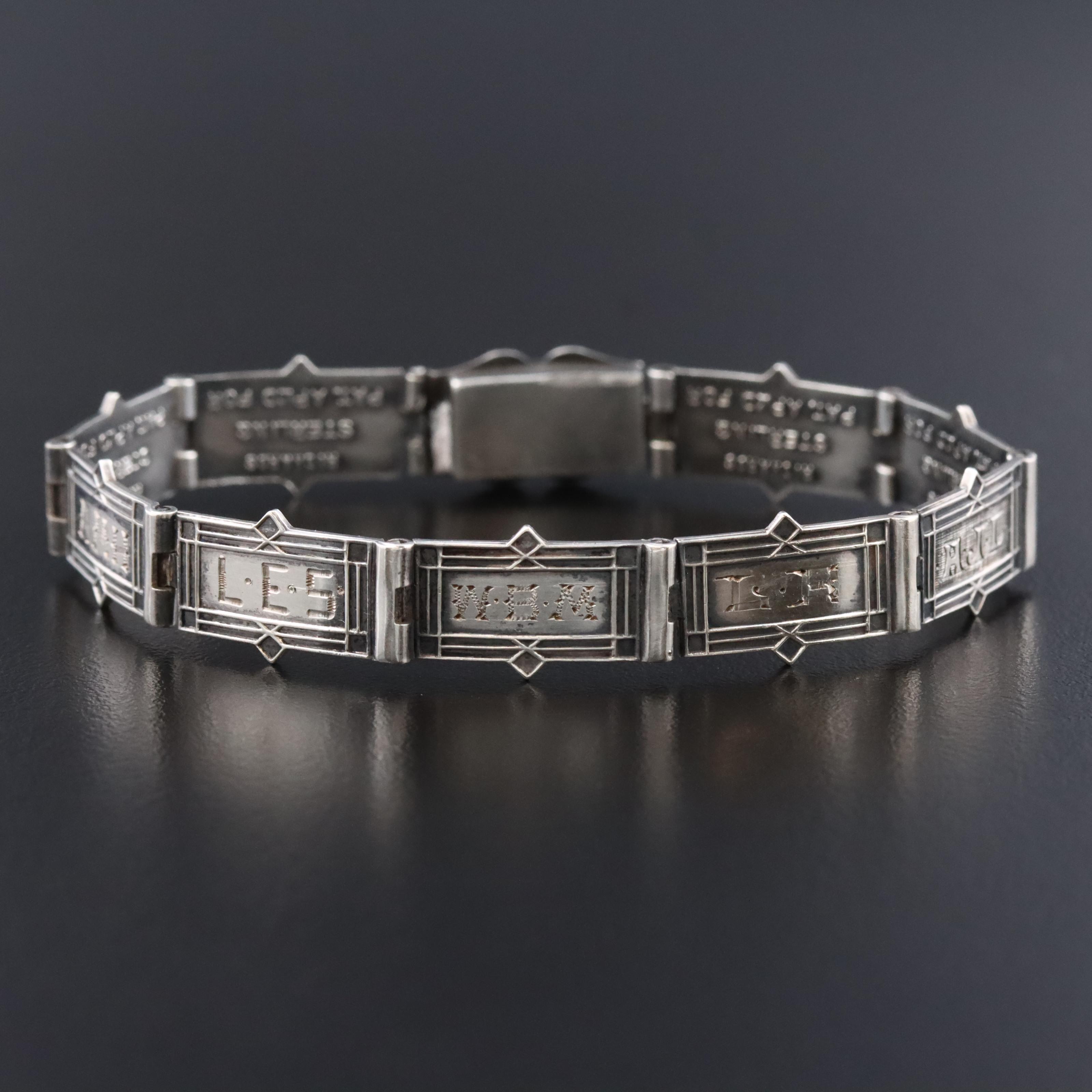 WWI Era Sterling Forget-Me-Not Personalized Bracelet, 1915