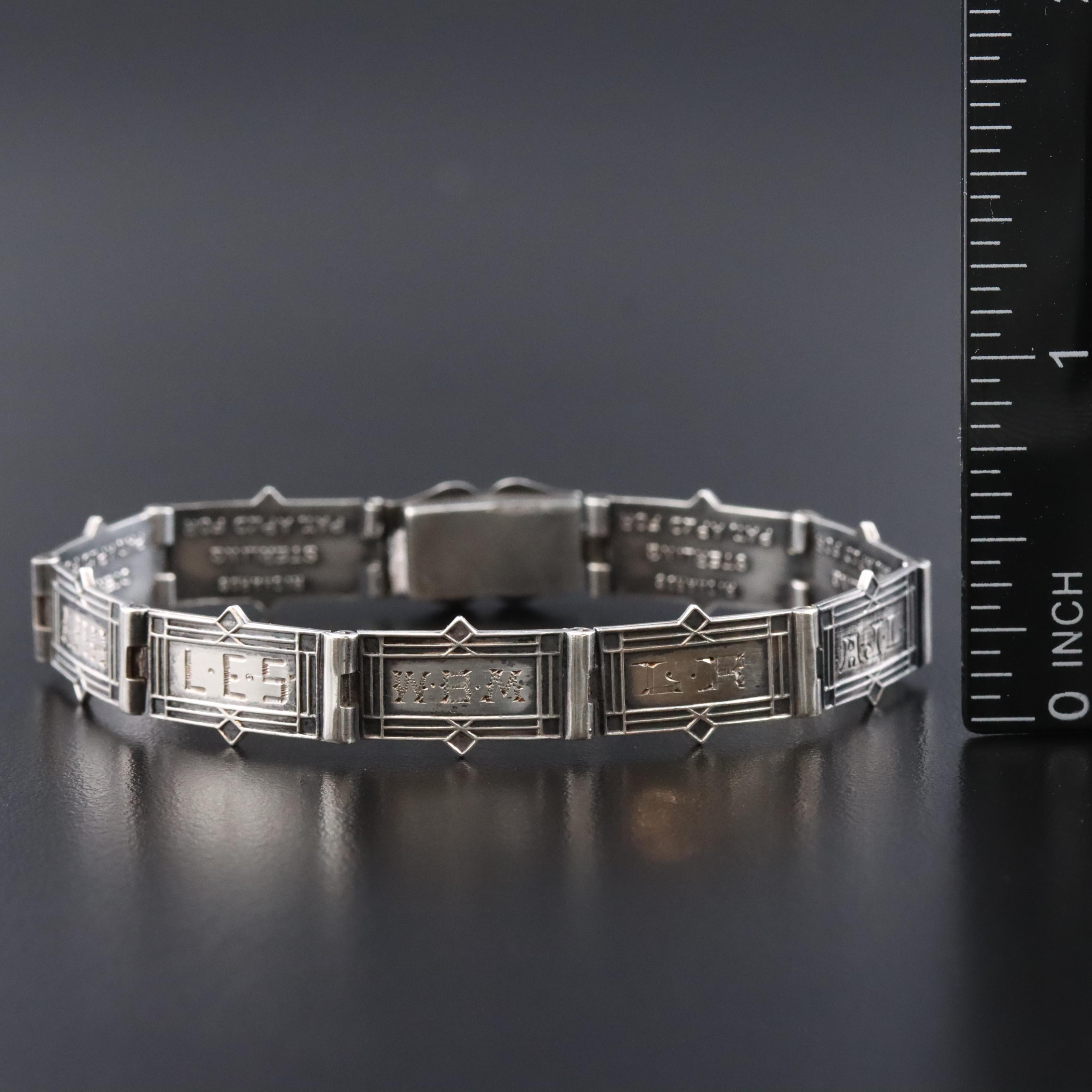WWI Era Sterling Forget-Me-Not Personalized Bracelet, 1915