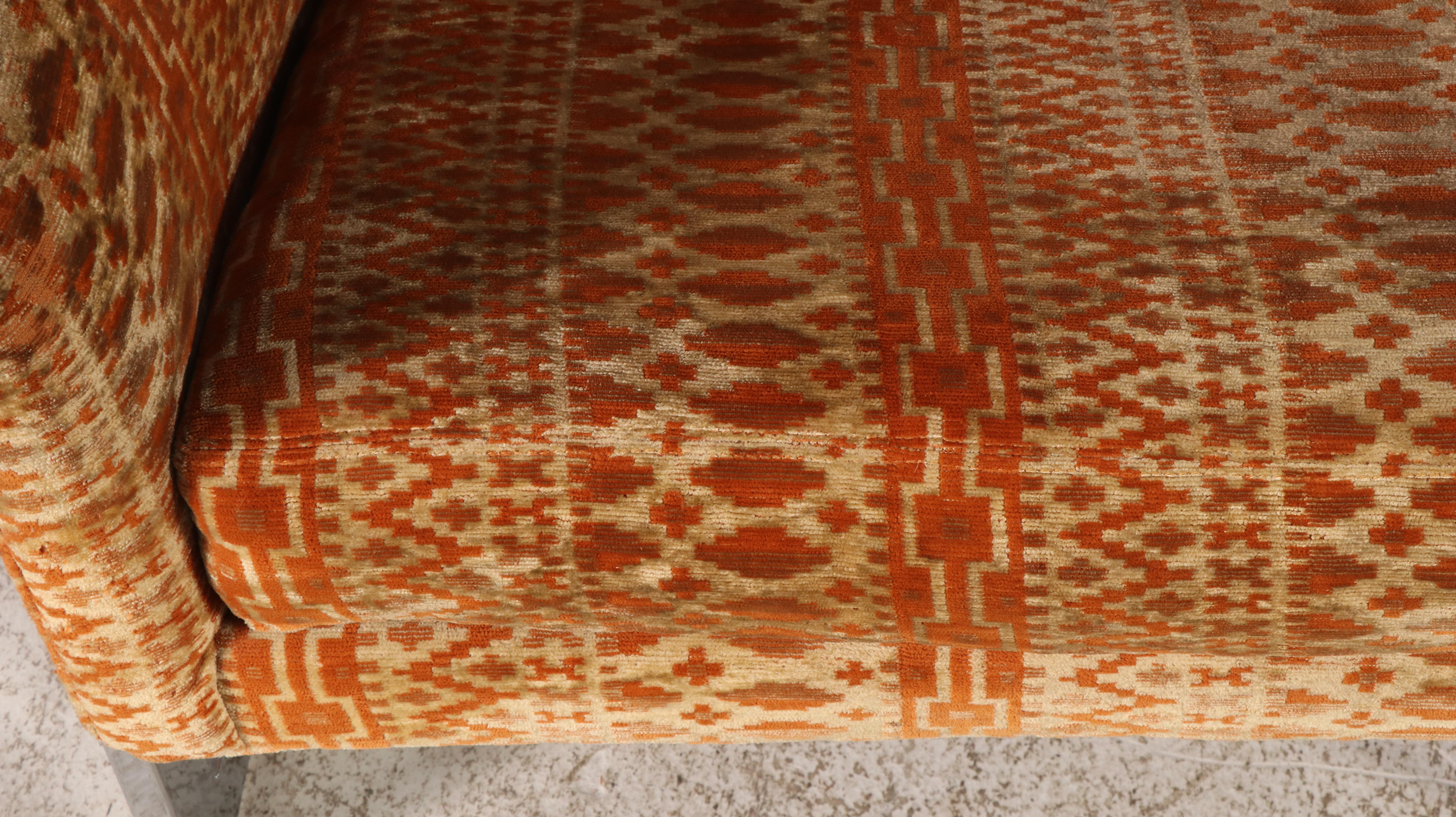 Pair of Selig Imperial Velvet Upholstered Cantilevered Chrome Lounge Chairs