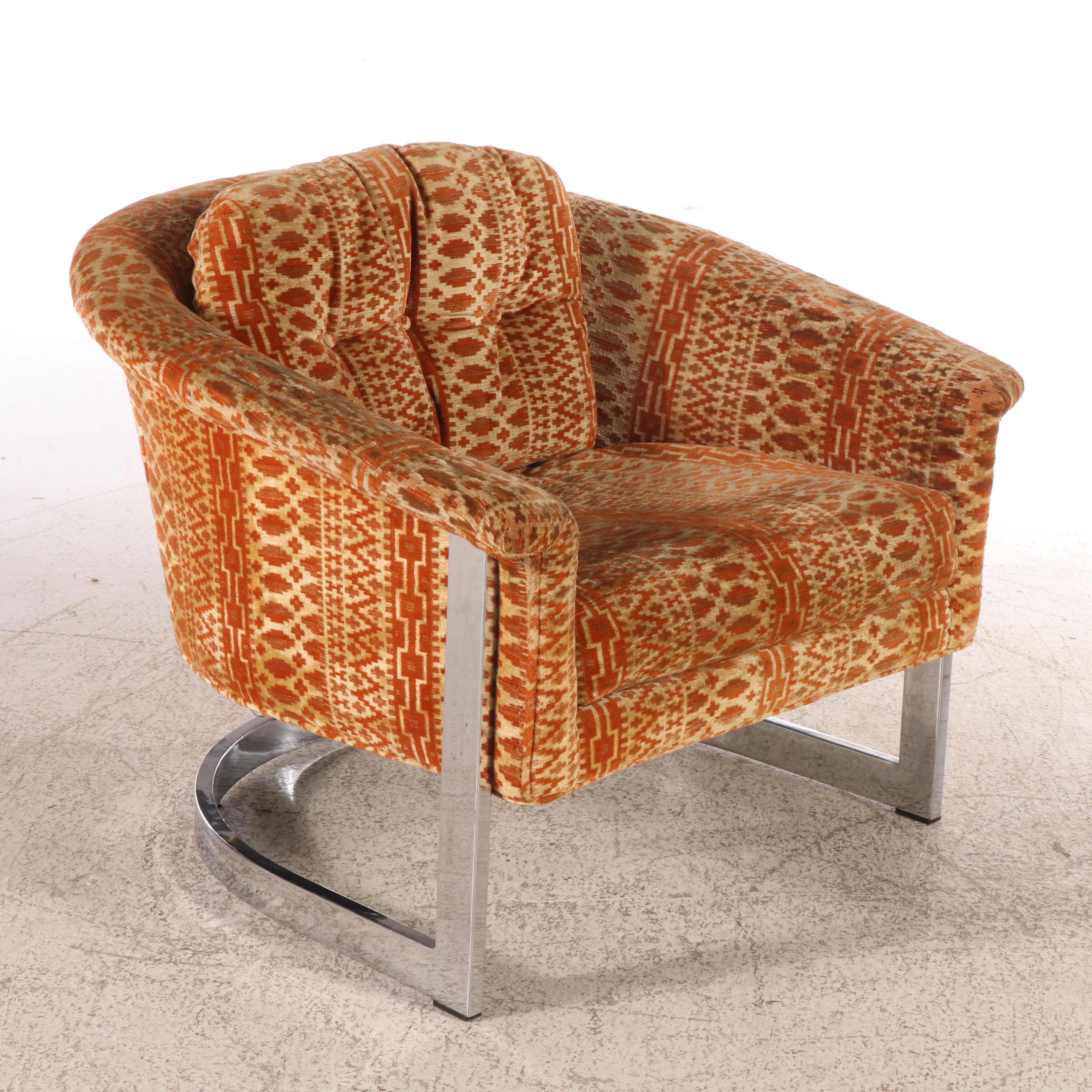 Pair of Selig Imperial Velvet Upholstered Cantilevered Chrome Lounge Chairs