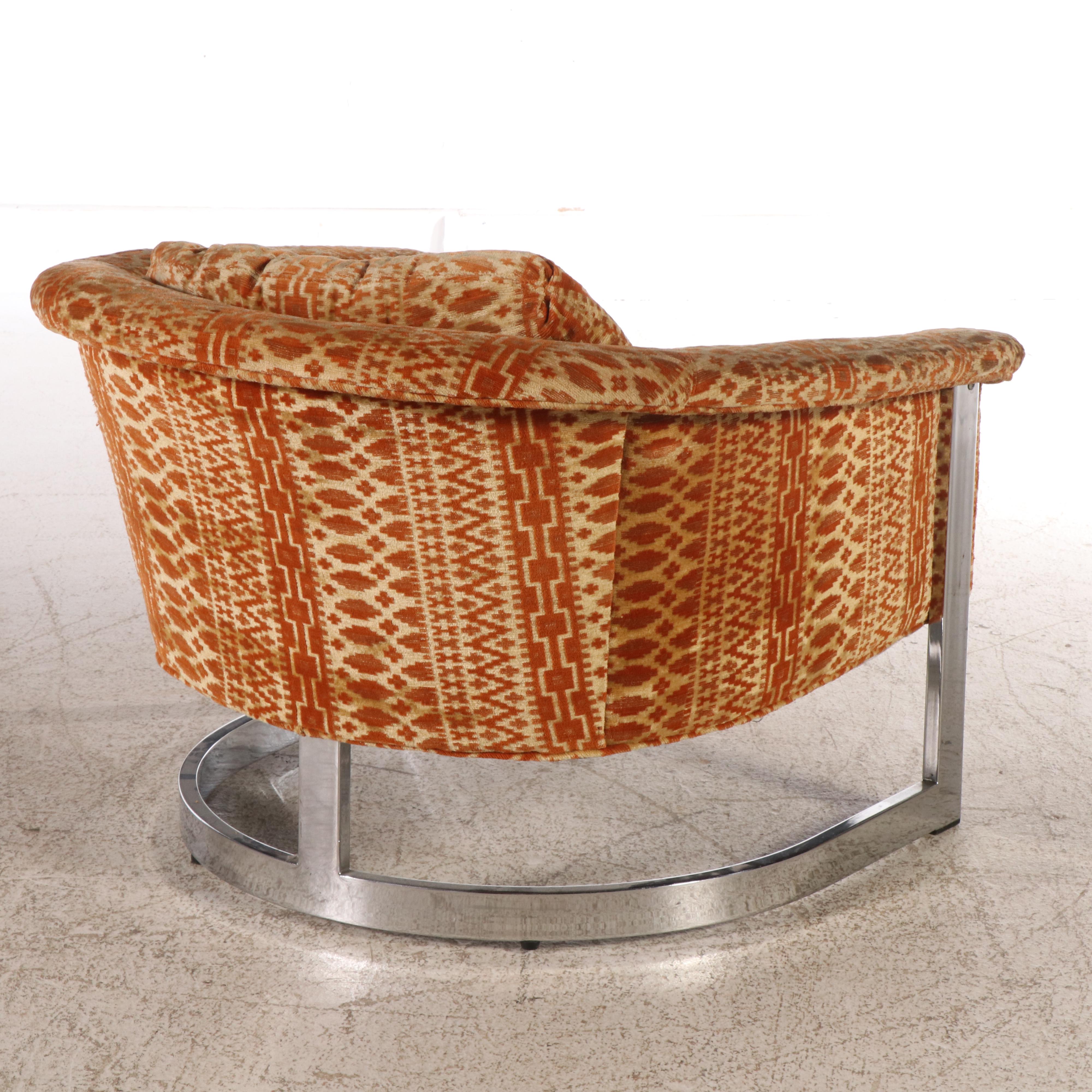 Pair of Selig Imperial Velvet Upholstered Cantilevered Chrome Lounge Chairs