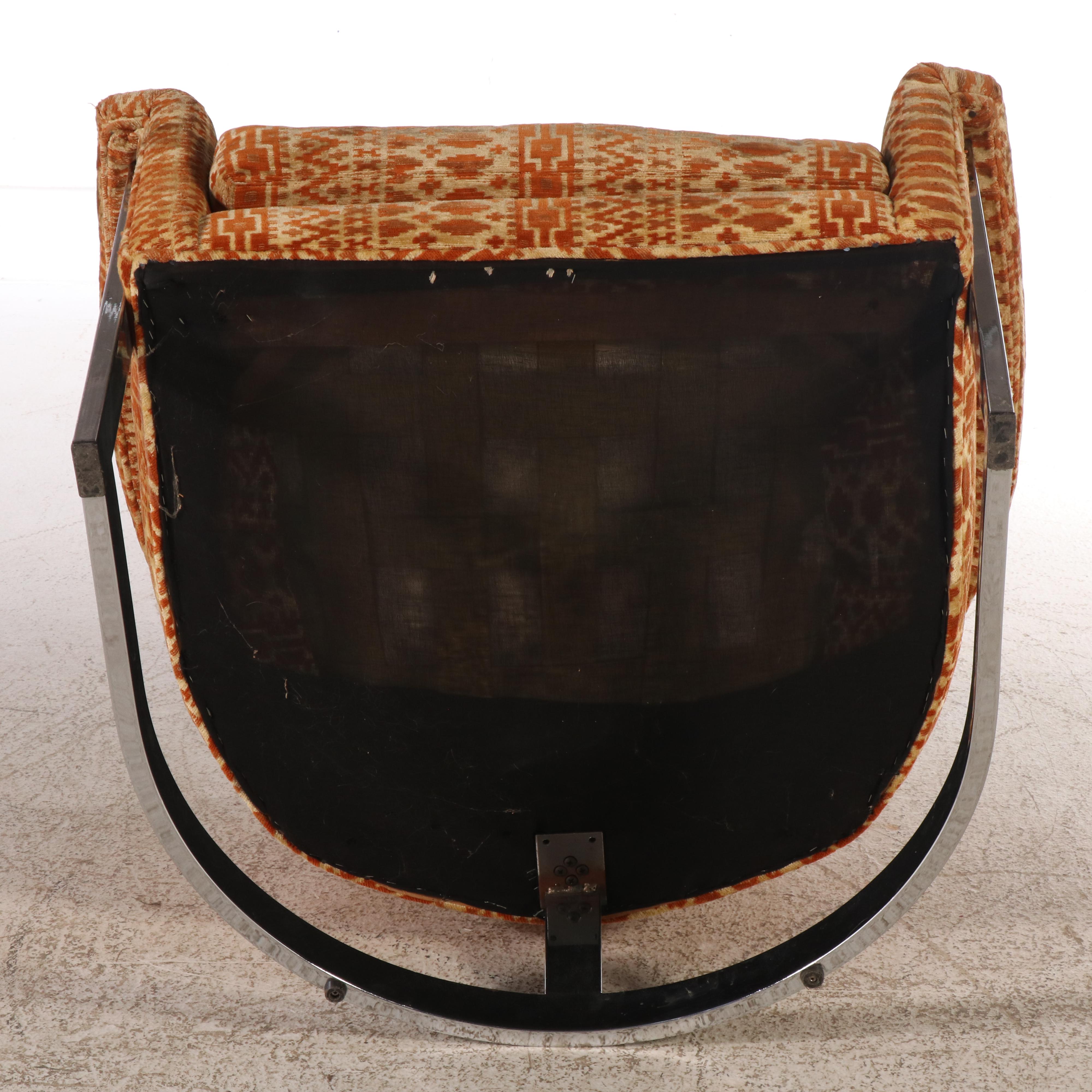 Pair of Selig Imperial Velvet Upholstered Cantilevered Chrome Lounge Chairs