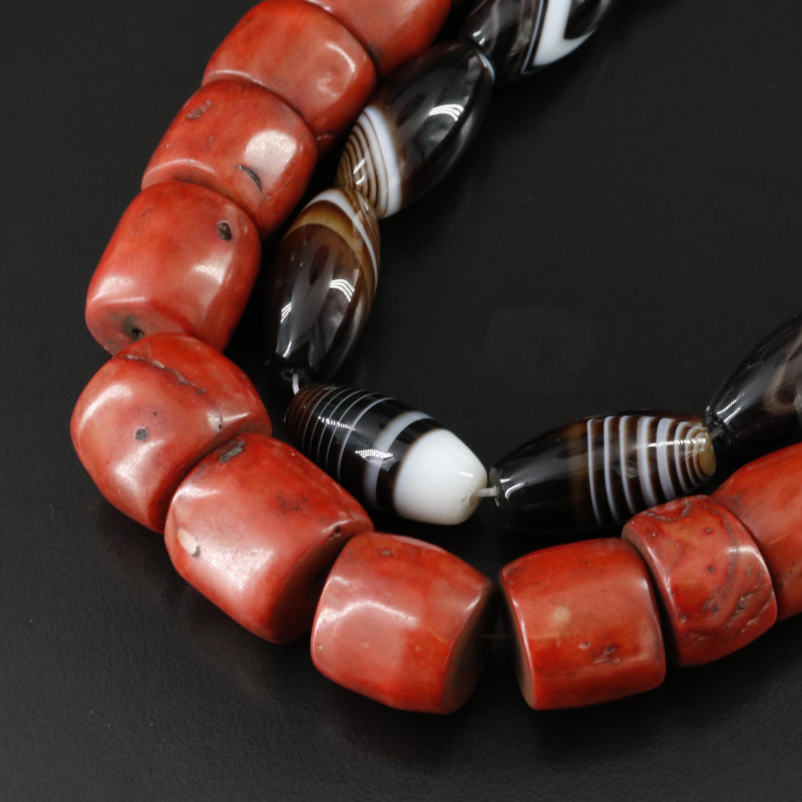 Coral Necklace and Hank of Agate Beads