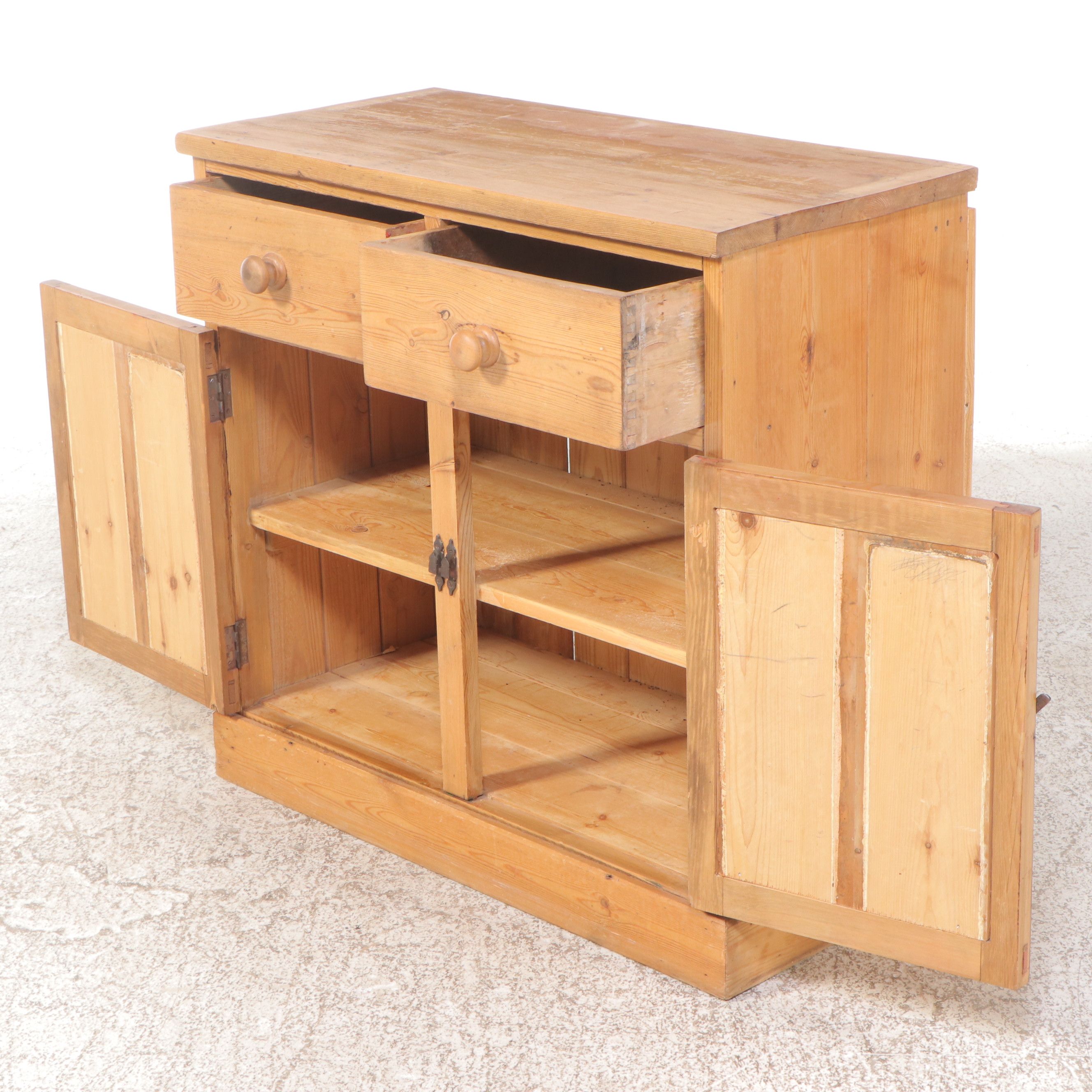 Rustic Style Pine China Cabinet with Pair of Corner Wall Shelves, 20th Century
