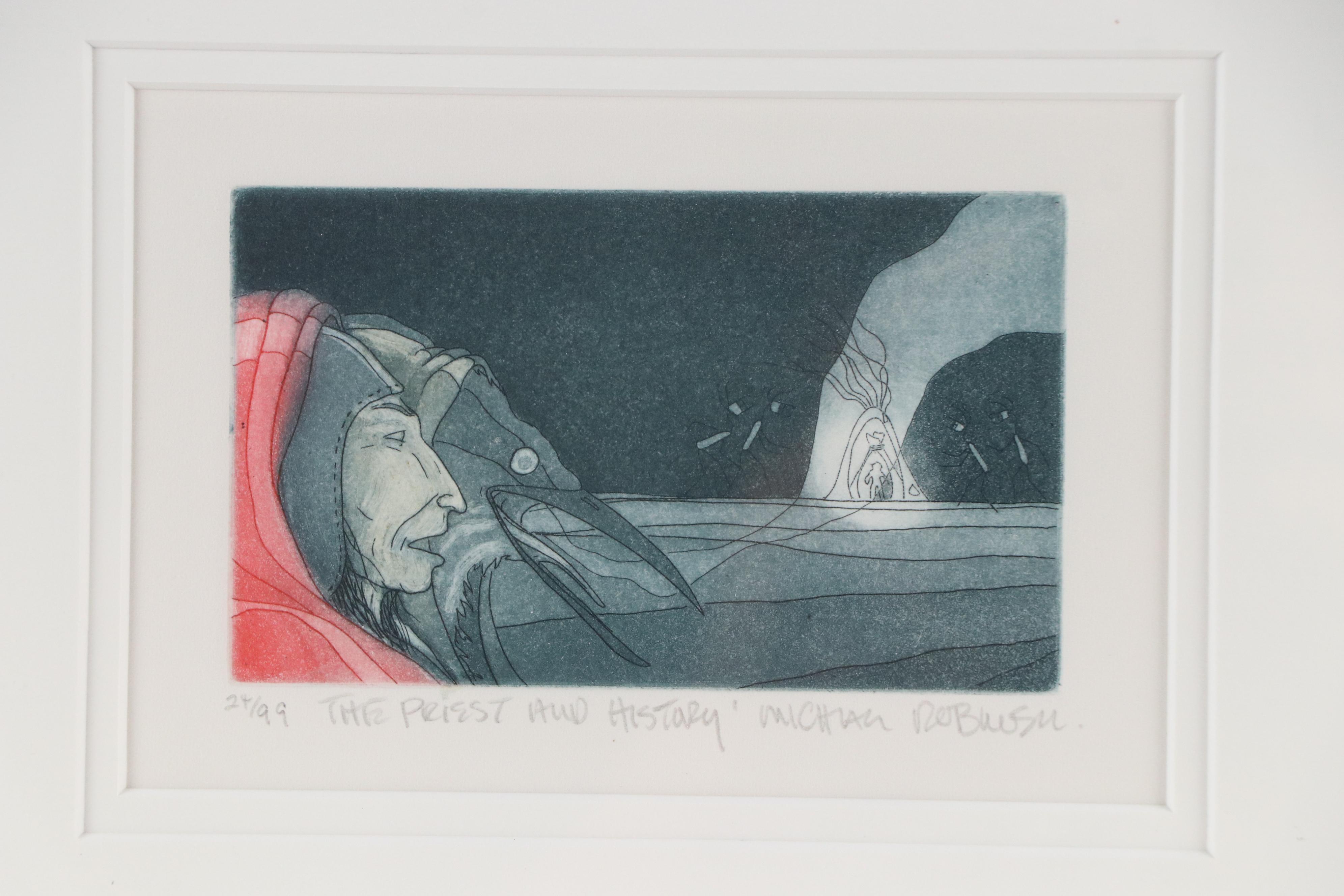Michael Robinson Hand-Colored Etching "The Priest and History," Circa 2010