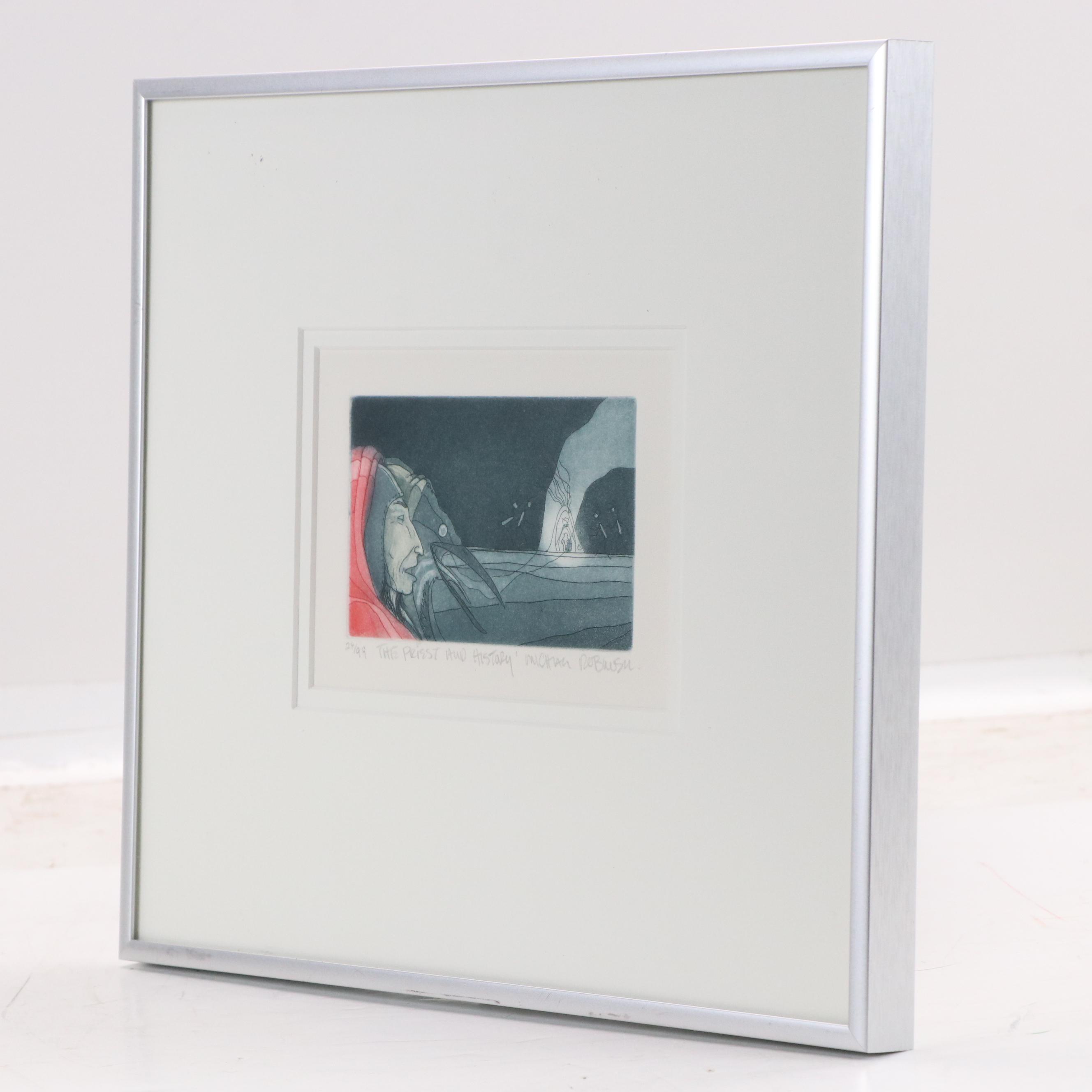 Michael Robinson Hand-Colored Etching "The Priest and History," Circa 2010