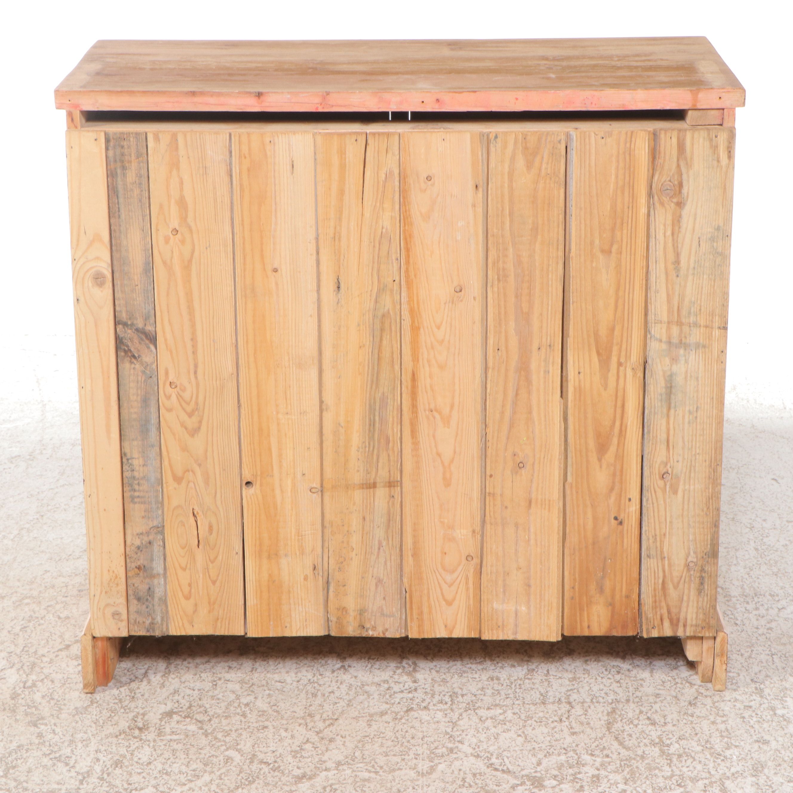 Rustic Style Pine China Cabinet with Pair of Corner Wall Shelves, 20th Century