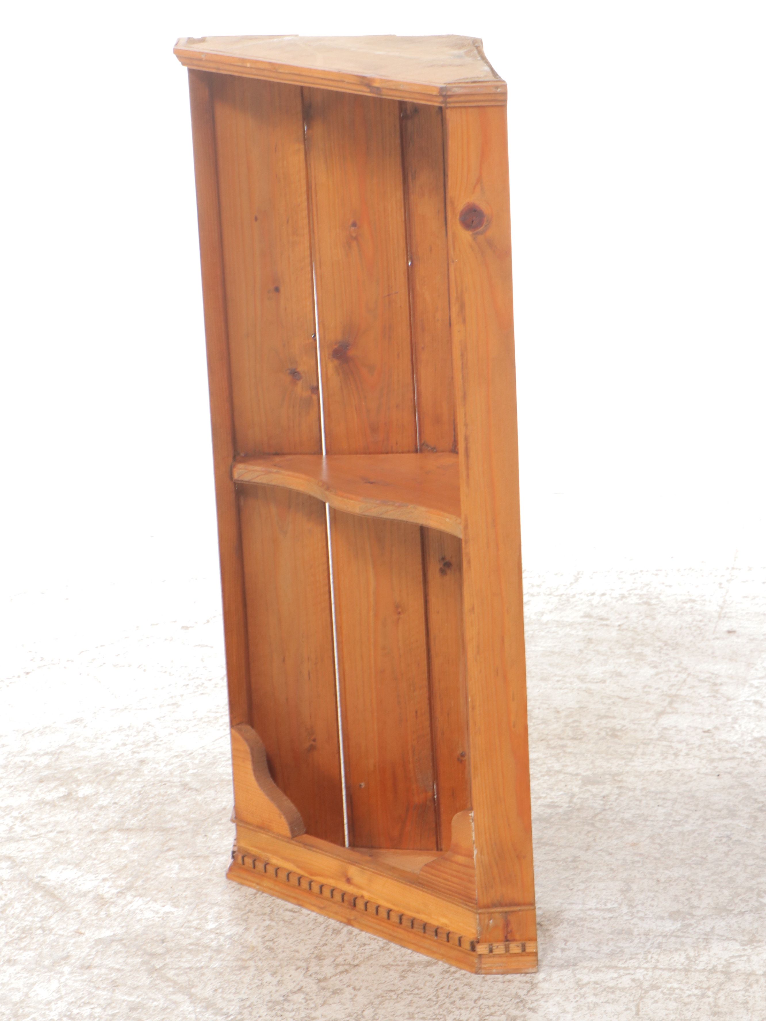 Rustic Style Pine China Cabinet with Pair of Corner Wall Shelves, 20th Century