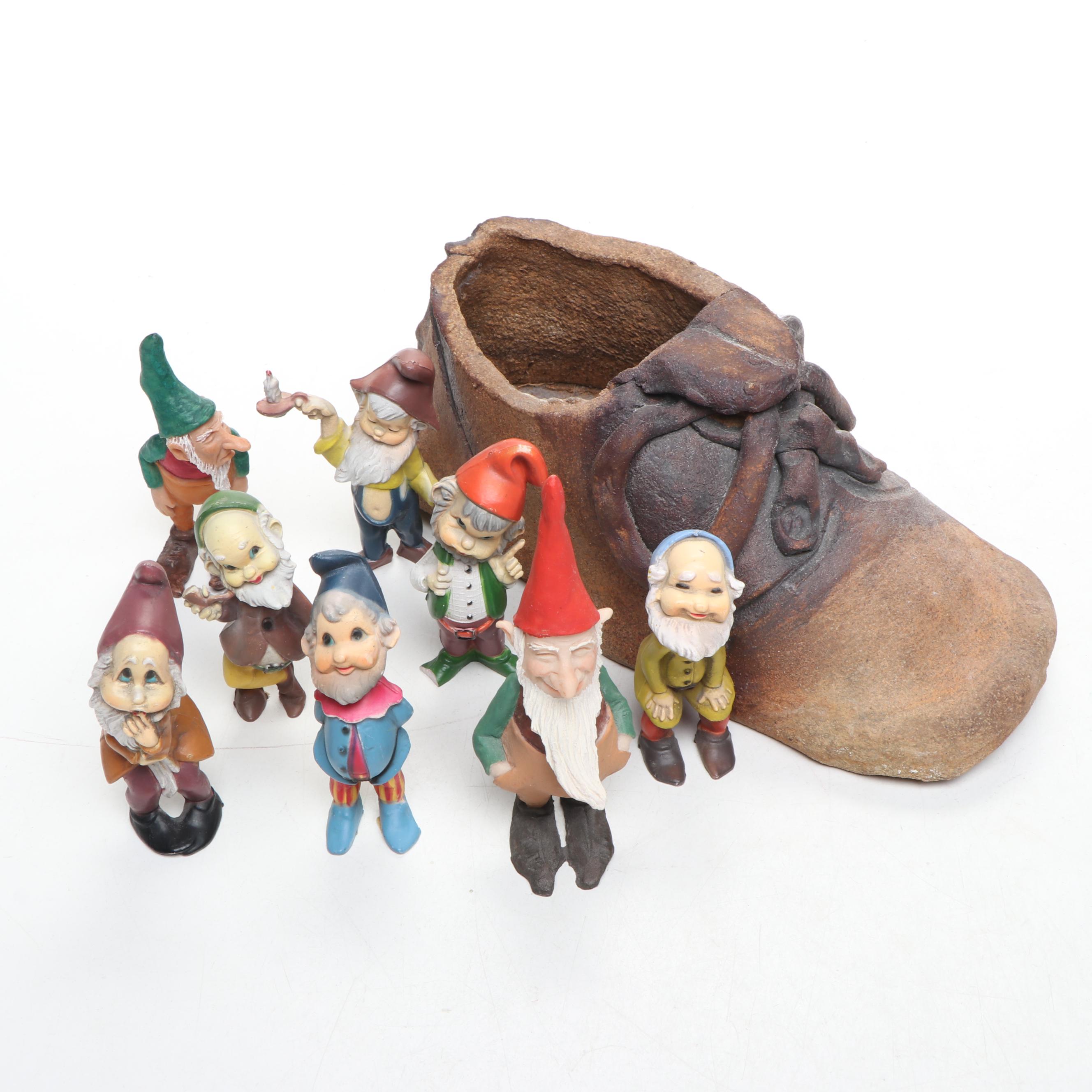 Ceramic Shoe with Artist Signed Plastic and Ceramic Figurines