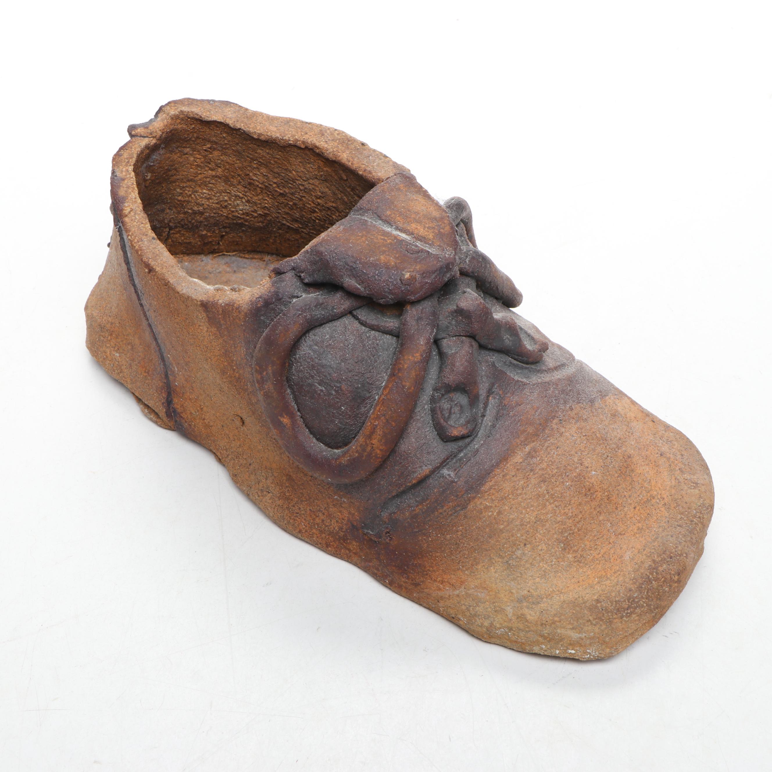 Ceramic Shoe with Artist Signed Plastic and Ceramic Figurines