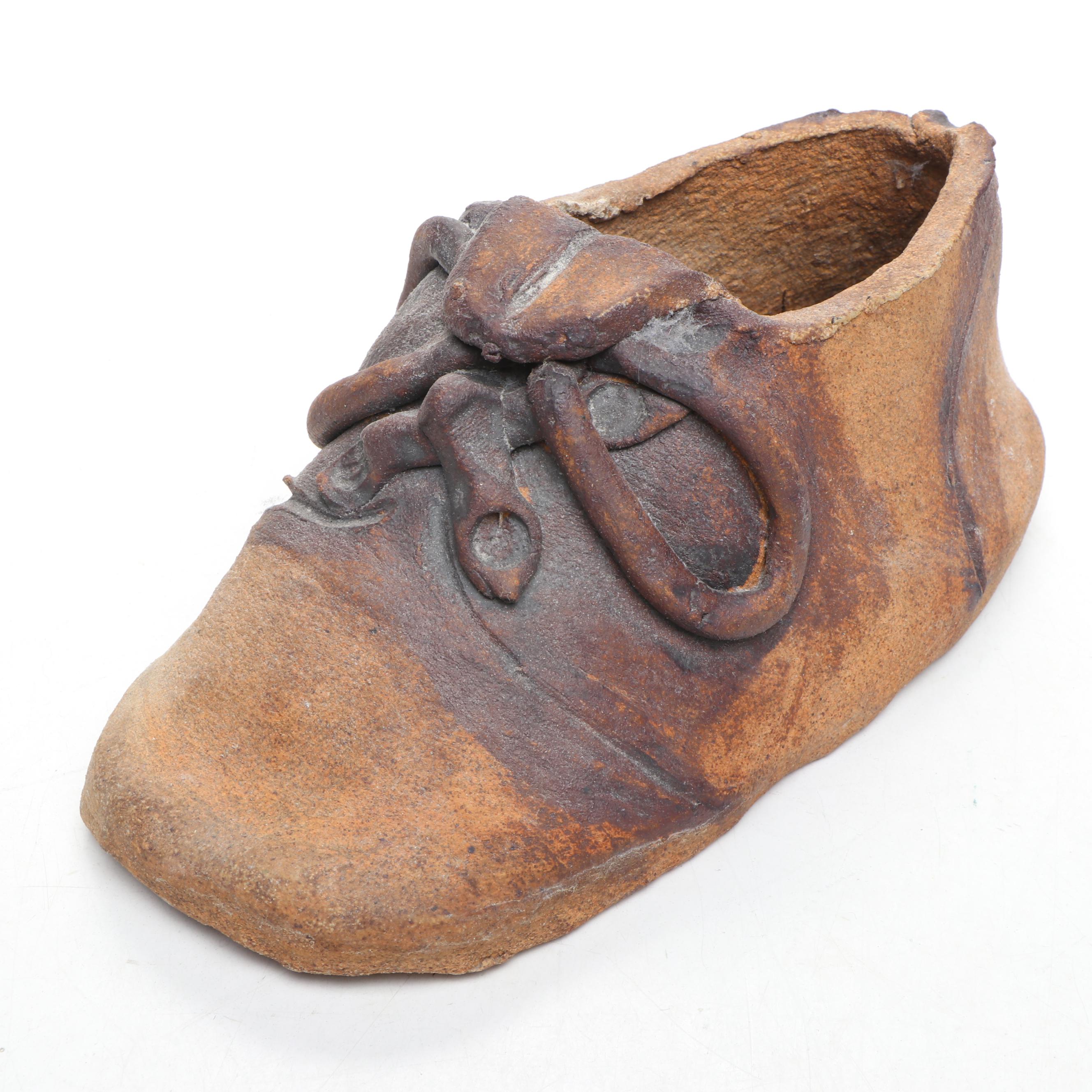 Ceramic Shoe with Artist Signed Plastic and Ceramic Figurines