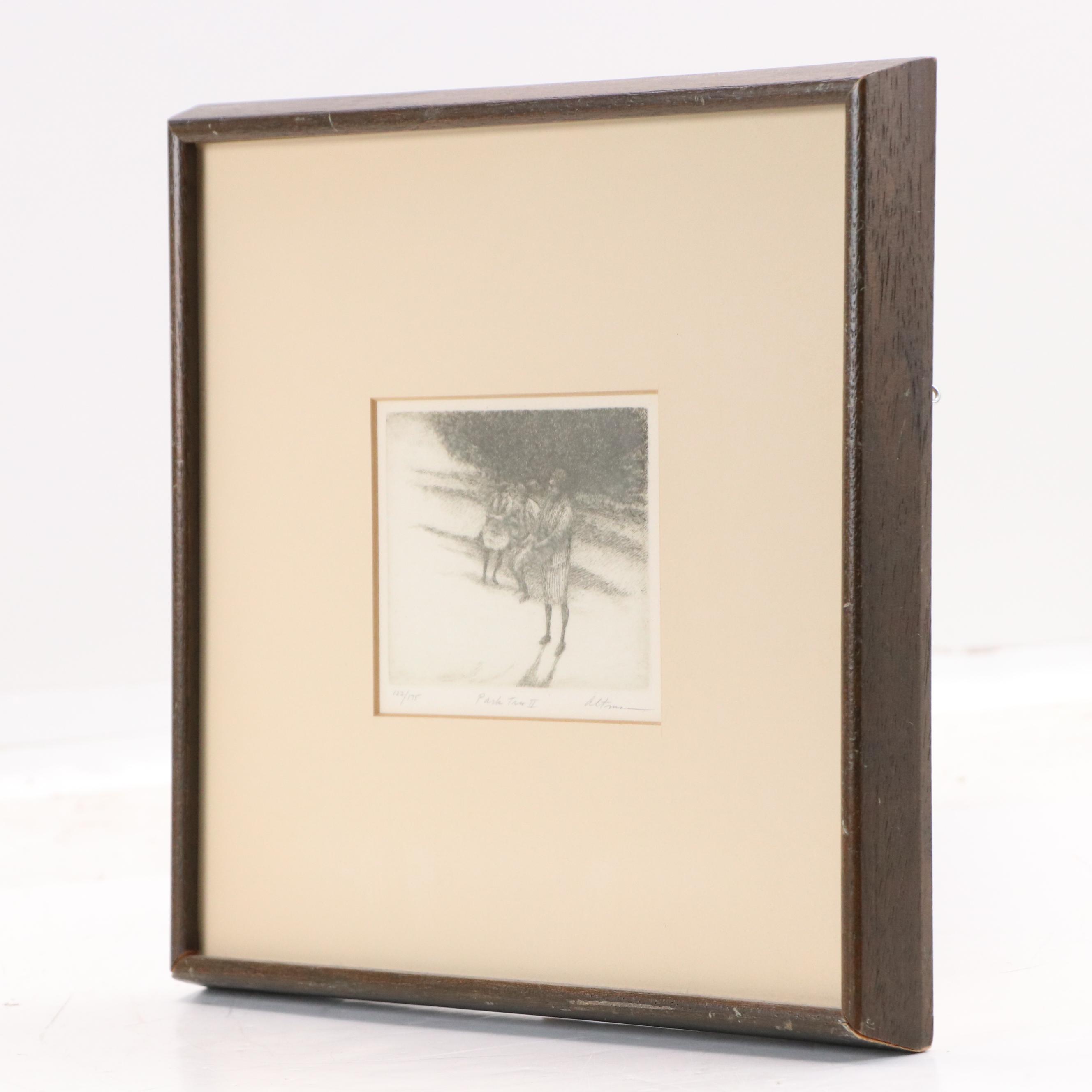 Harold Altman Etching "Park Trio II," Circa 1965