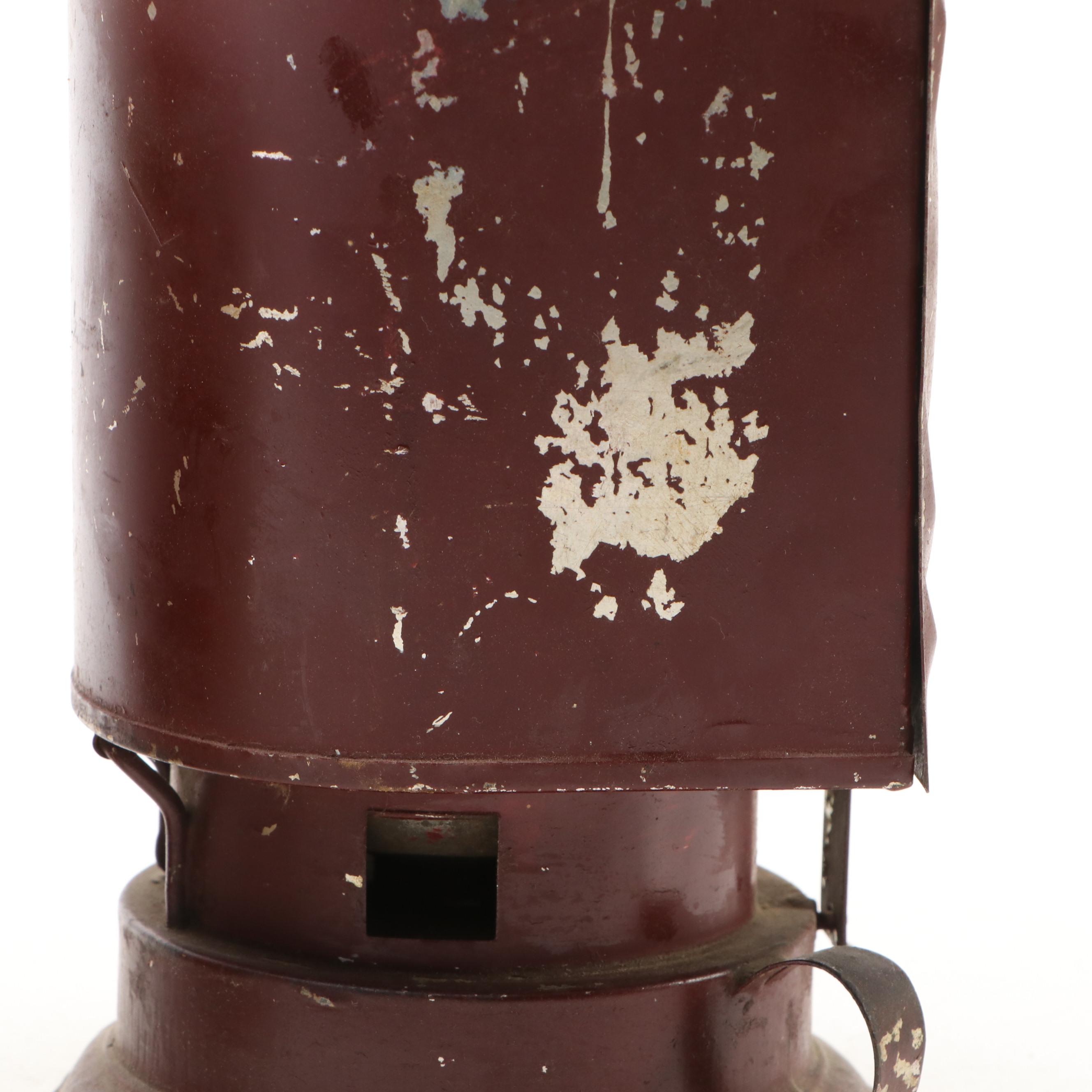 Tole Painted Metal Canisters with Antique Darkroom Kerosene Lantern