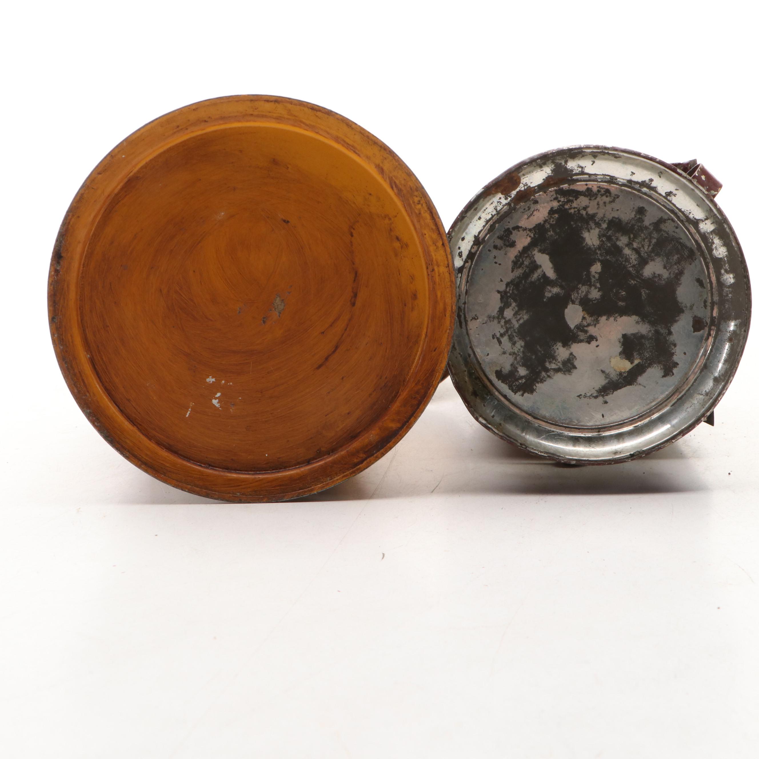 Tole Painted Metal Canisters with Antique Darkroom Kerosene Lantern
