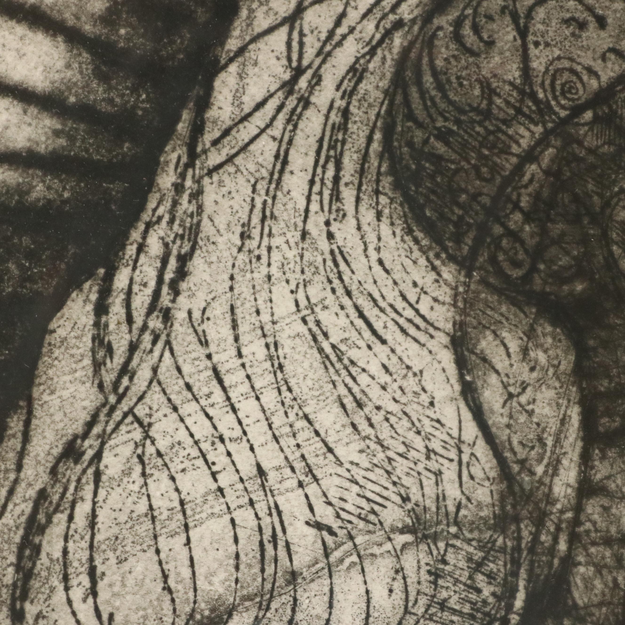 Ben Smith Etching With Aquatint Portrait of Veiled Figure, 1970