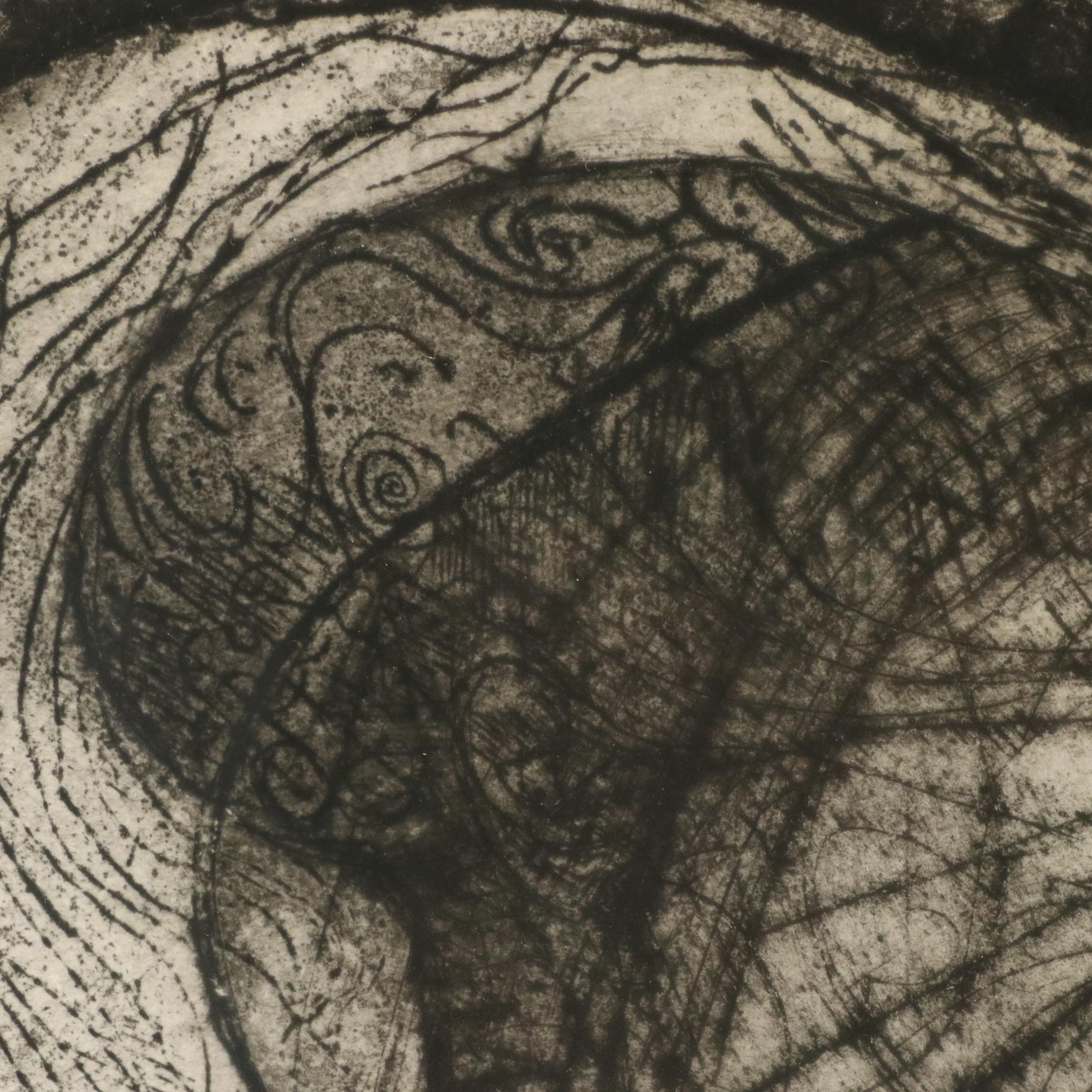 Ben Smith Etching With Aquatint Portrait of Veiled Figure, 1970