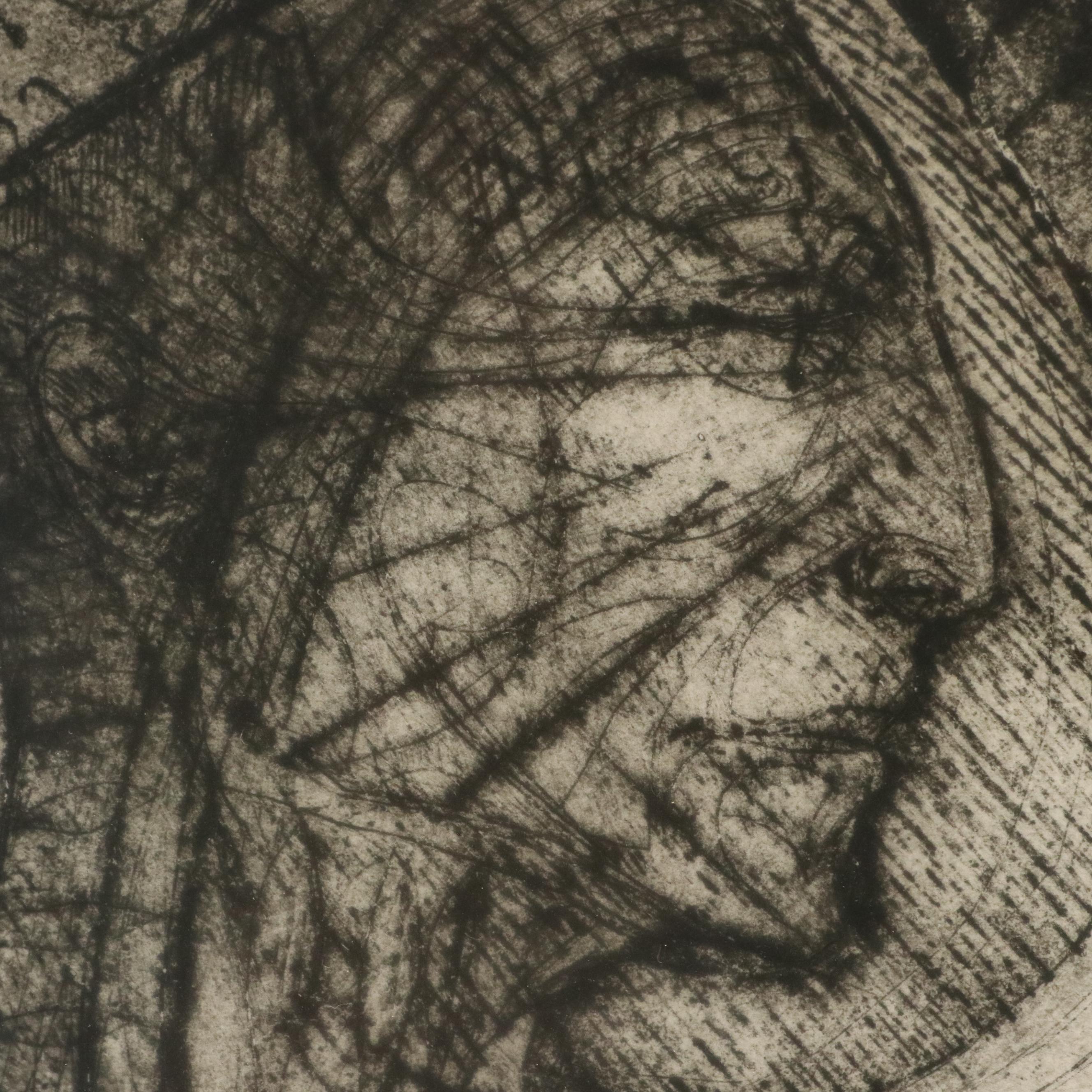 Ben Smith Etching With Aquatint Portrait of Veiled Figure, 1970