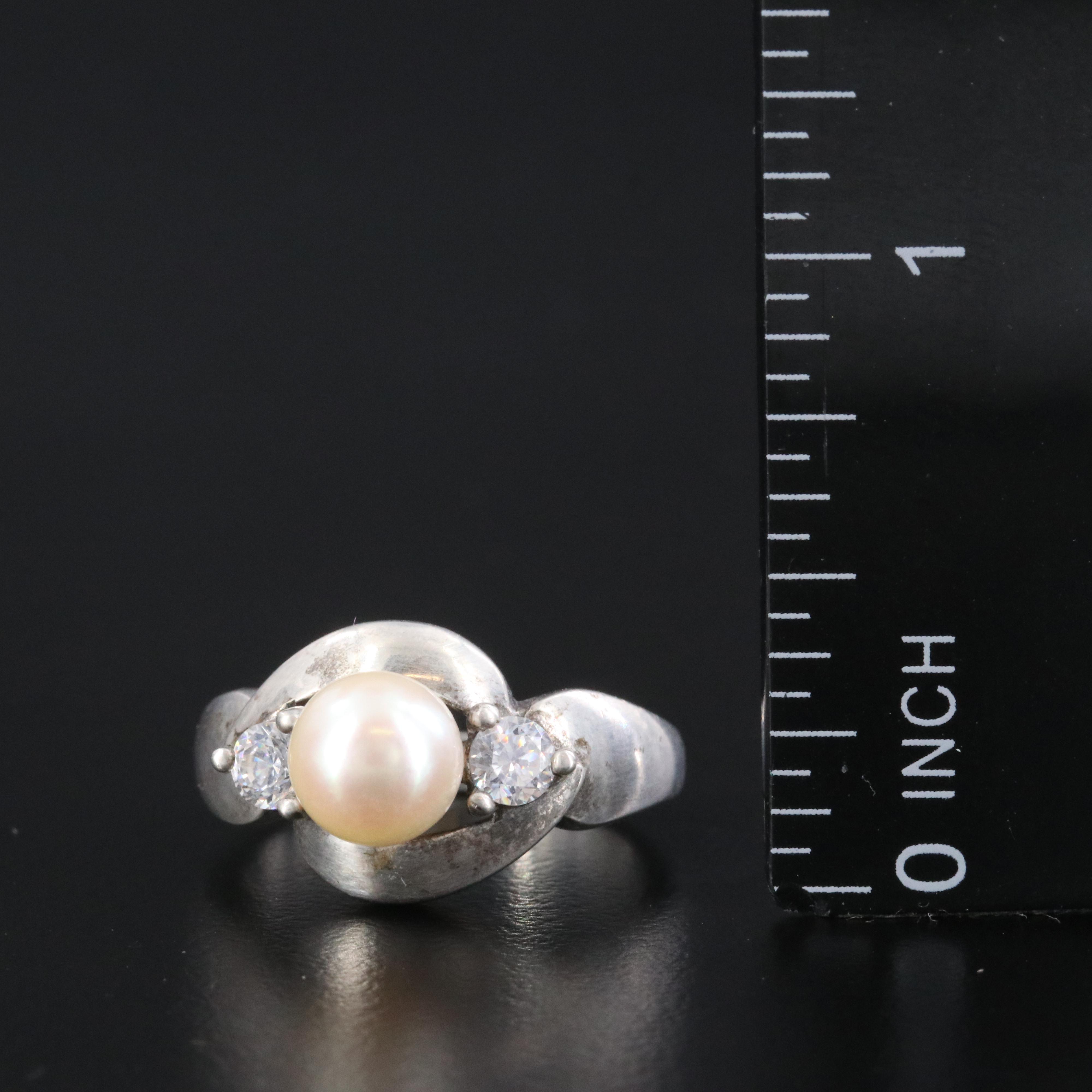 Sterling Pearl and CZ Ring