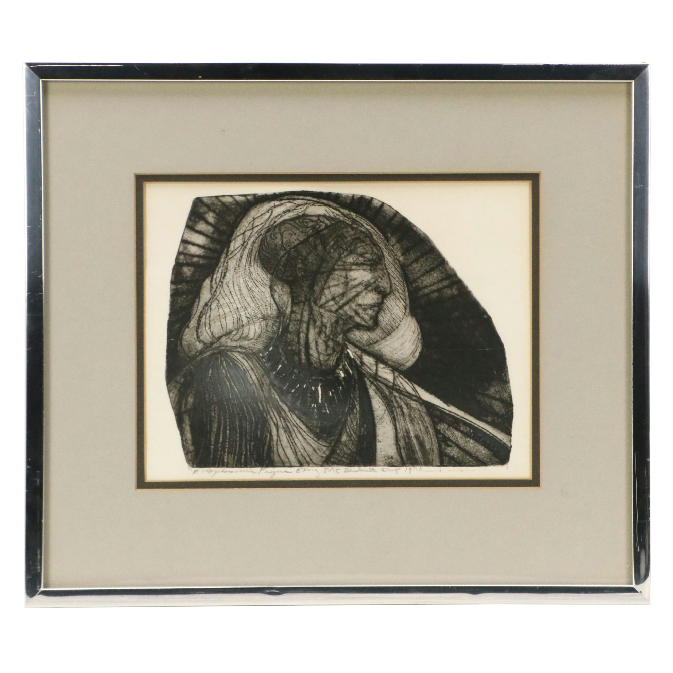 Ben Smith Etching With Aquatint Portrait of Veiled Figure, 1970