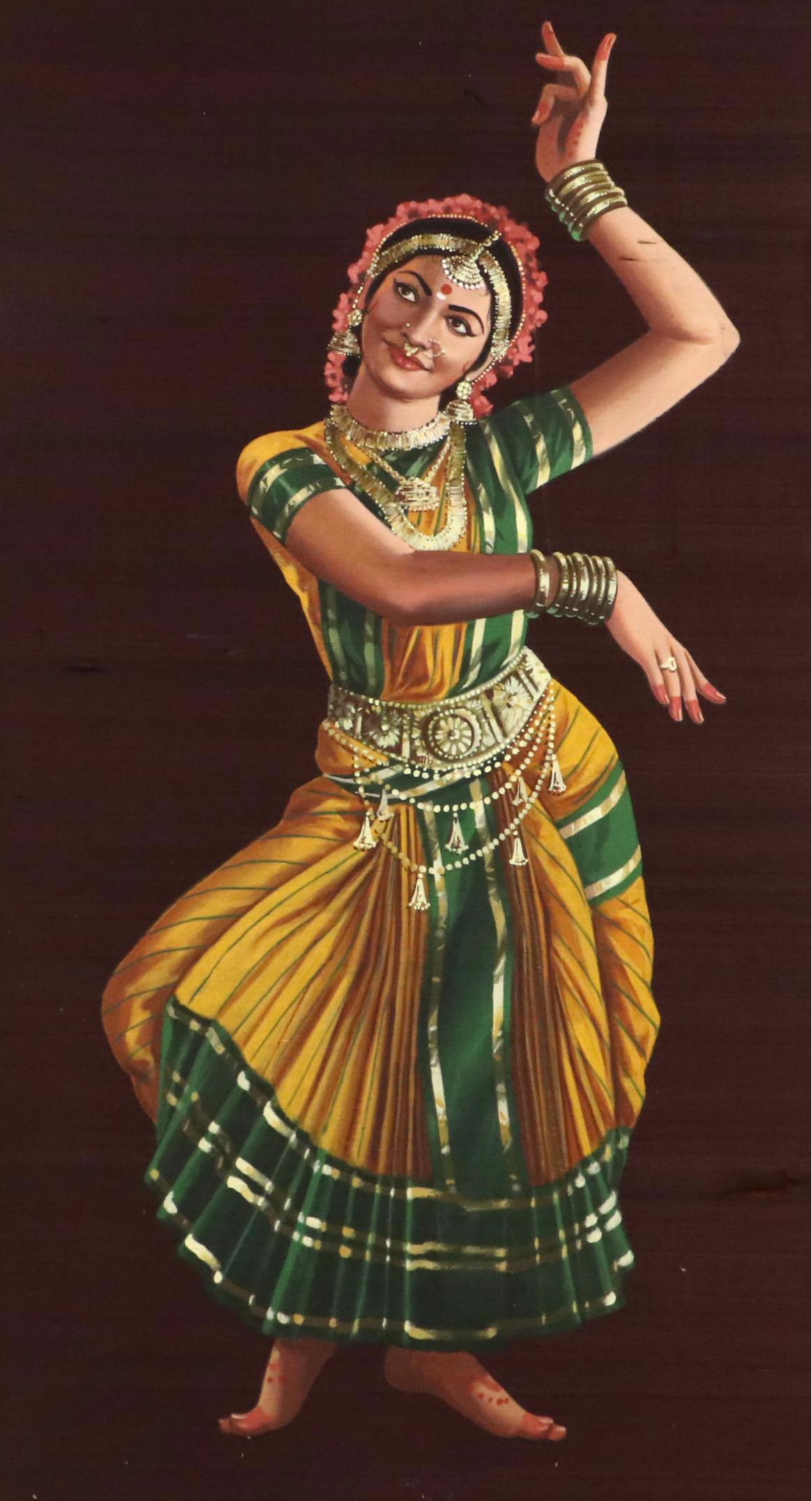 Acrylic Painting of Dancing Indian Woman Expressing With Mudras