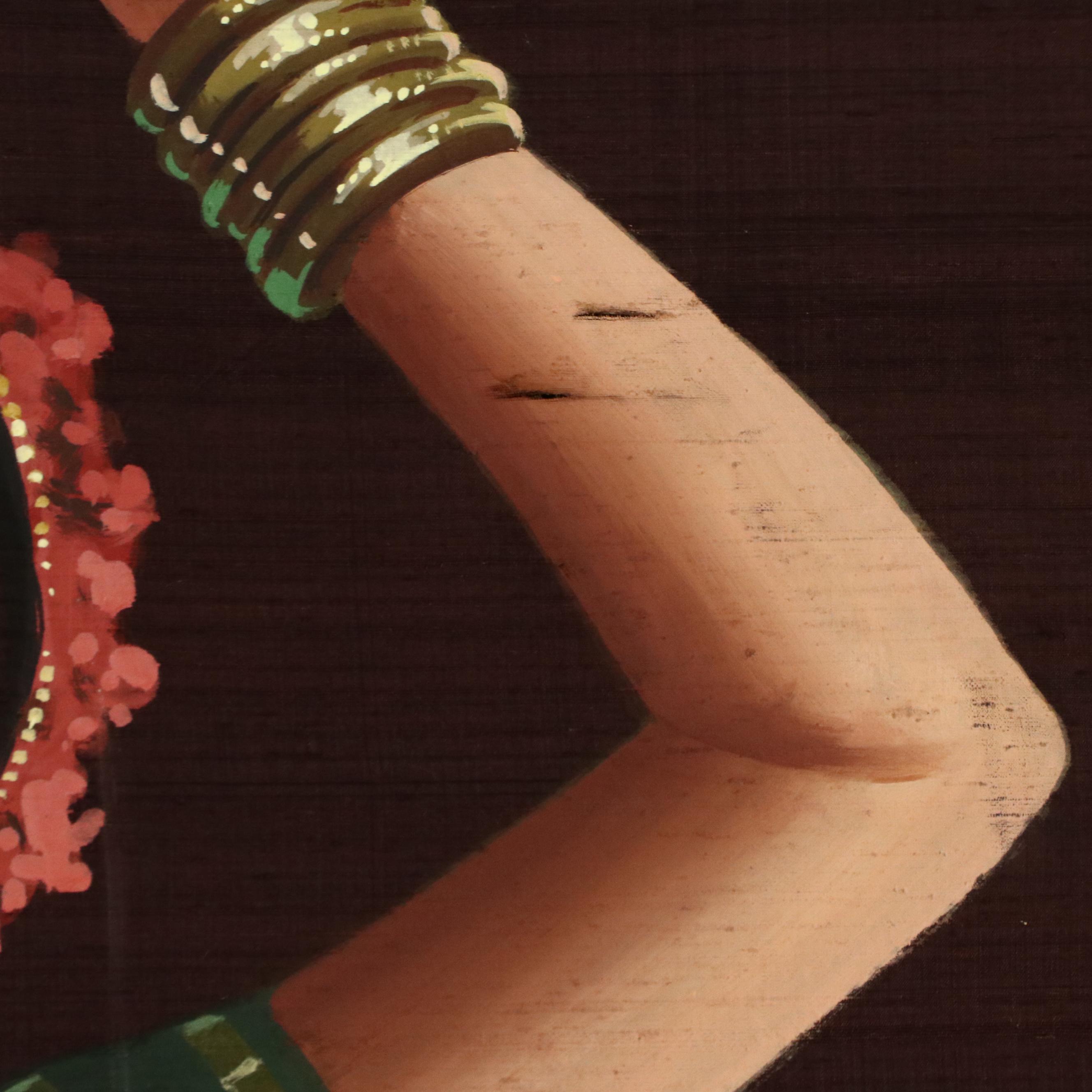 Acrylic Painting of Dancing Indian Woman Expressing With Mudras